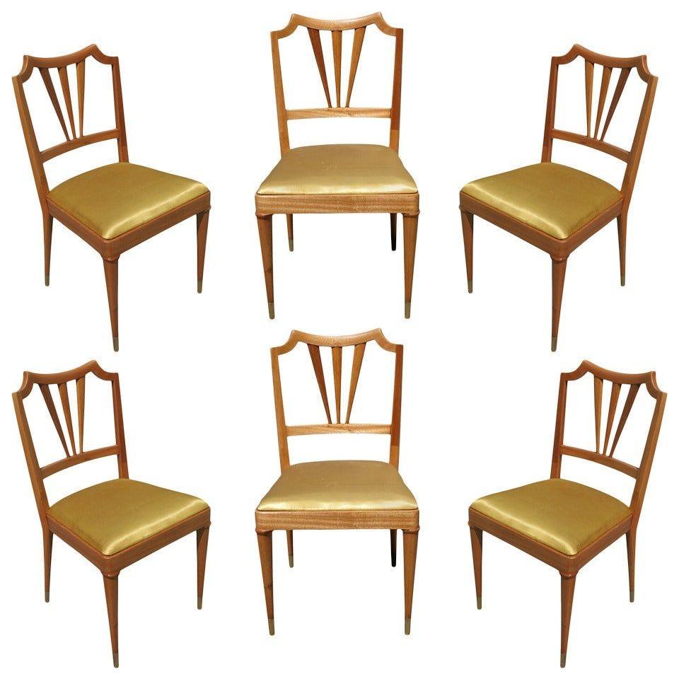 Ensemble de six chaises de salle à manger Formal Mid-Century