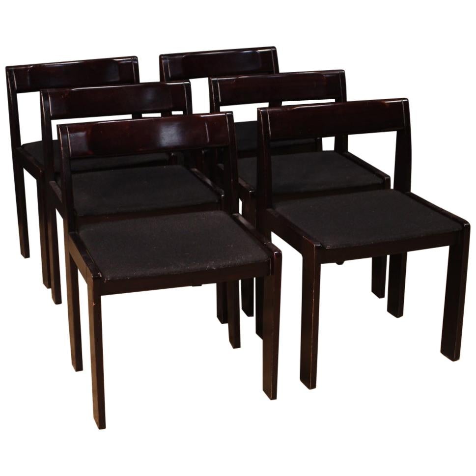 Formanova 20th Century Mahogany Wood and Fabric 6 Italian Design Chairs, 1980