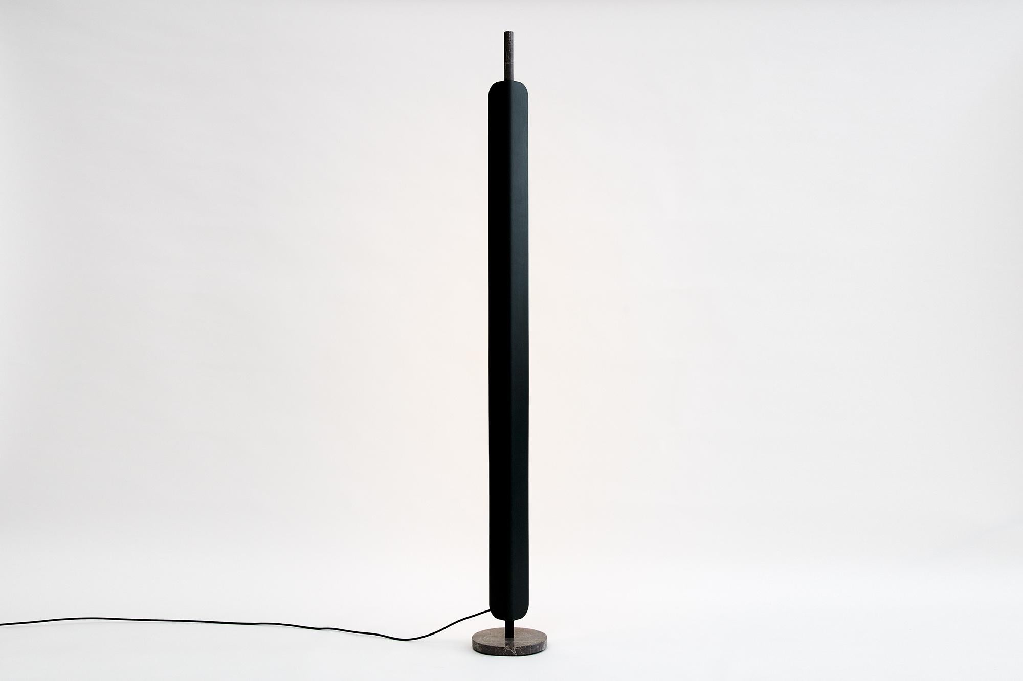 Formation Floor Lamp, LED Modern Light, Brushed Silver / Unfilled Travertine For Sale 1