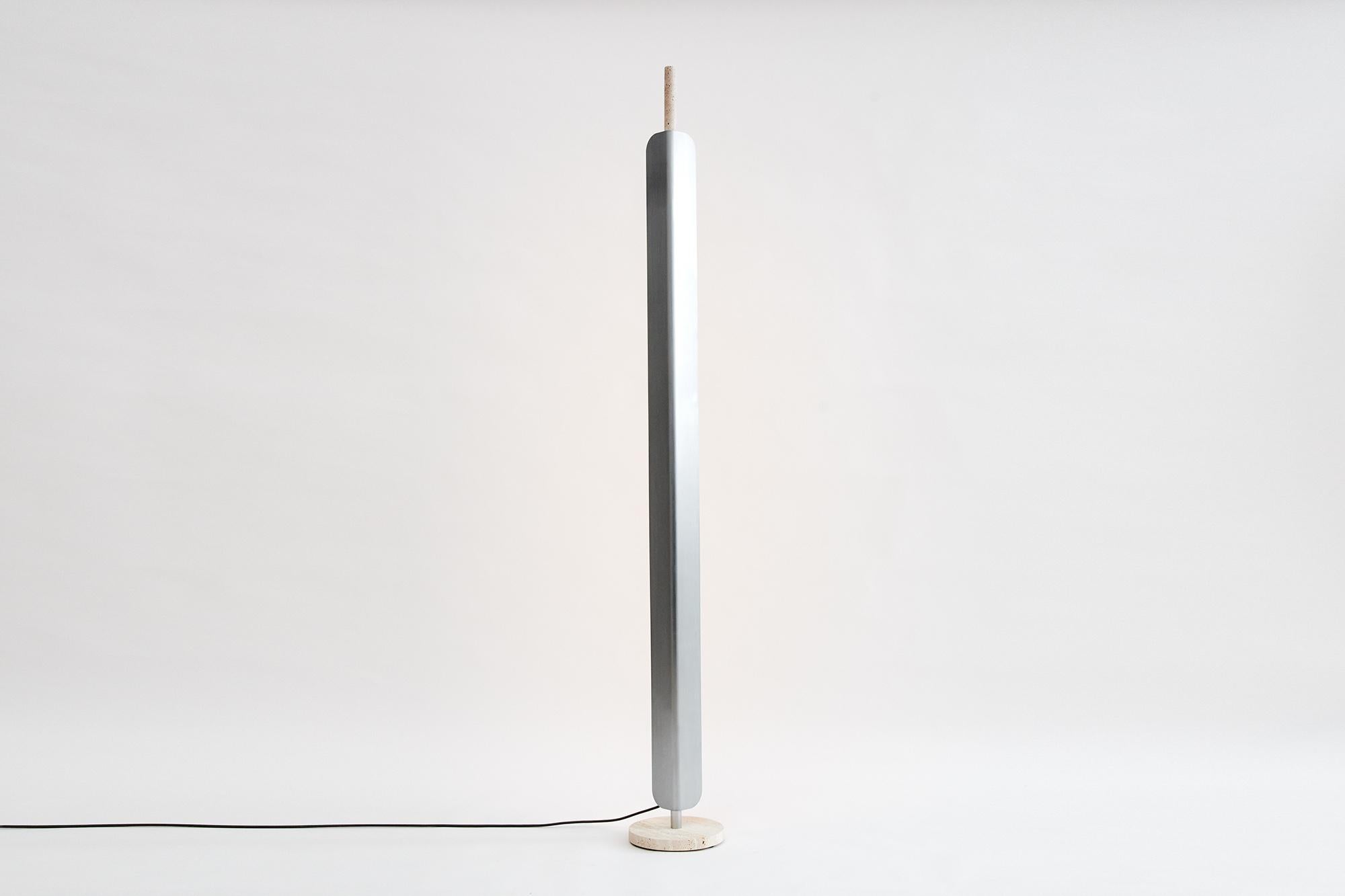Aluminum Formation Floor Lamp, LED Modern Light, Deep Sea/ Hermes Grey Marble For Sale