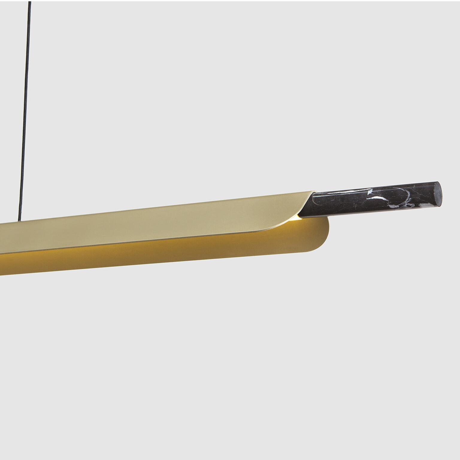 Formation linear pendant is a sleek, luxurious aluminum and marble fixture ideally suited to hang above Kitchen islands, dining tables, works spaces and other environments that require functional yet eye-catching lighting.
The core design is a set