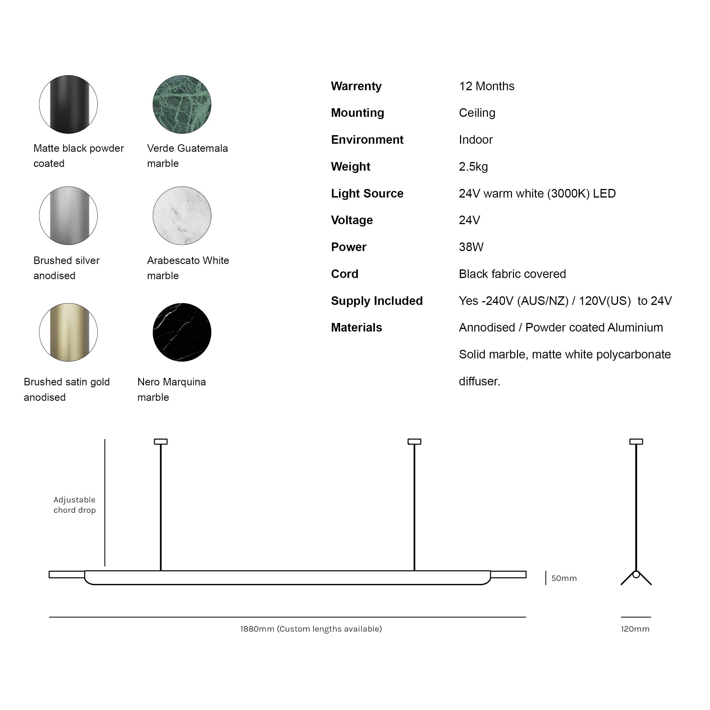 Formation Linear Pendant LED Aluminum Marble Fixture, Matte Black 3