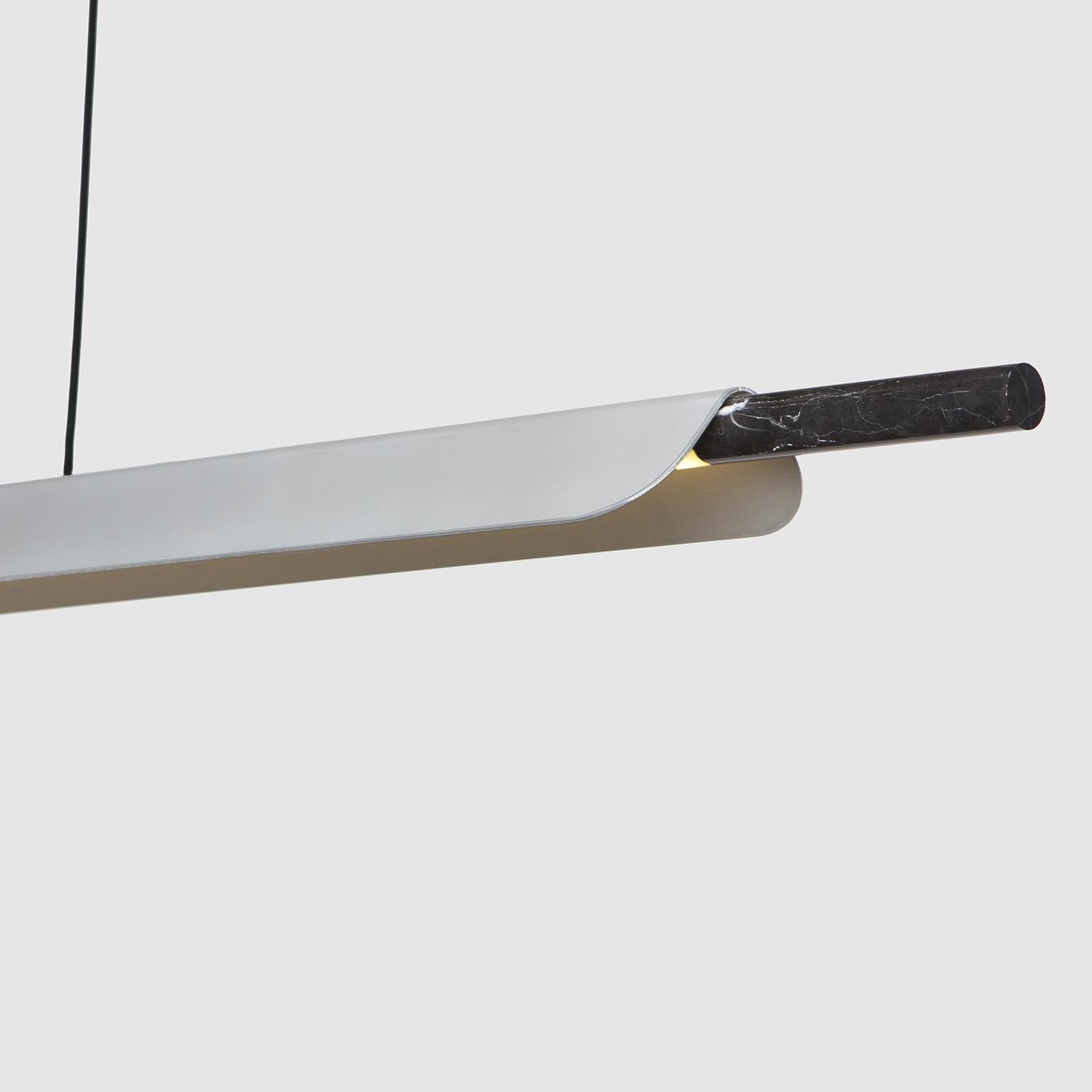 Contemporary Formation Linear Pendant LED Aluminum Marble Fixture, Matte Black For Sale