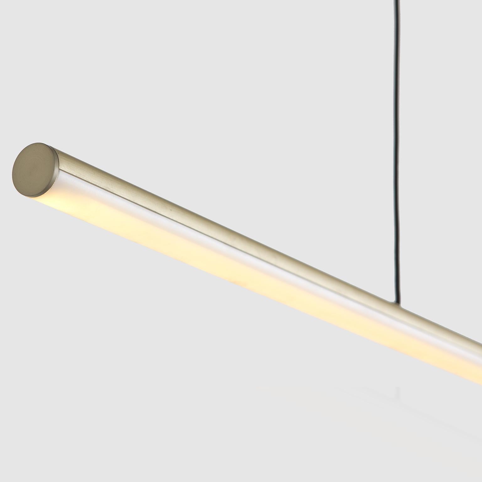 Machine-Made Formation Stick Pendant Light LED Minimalist Aluminum Fixture, Brushed Silver For Sale