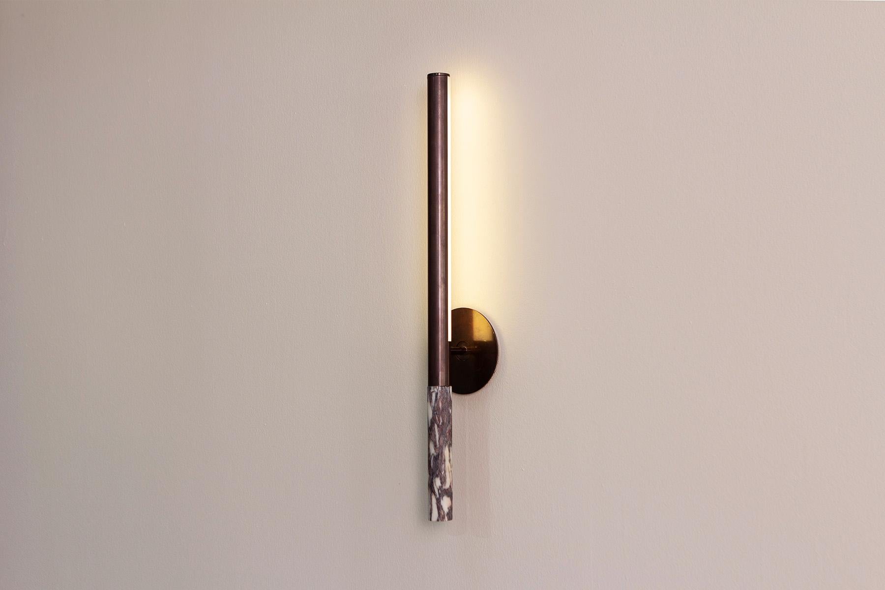 Australian Formation Wall Sconce LED Aluminum Marble Light Fixture, Bronze, Viola marble For Sale