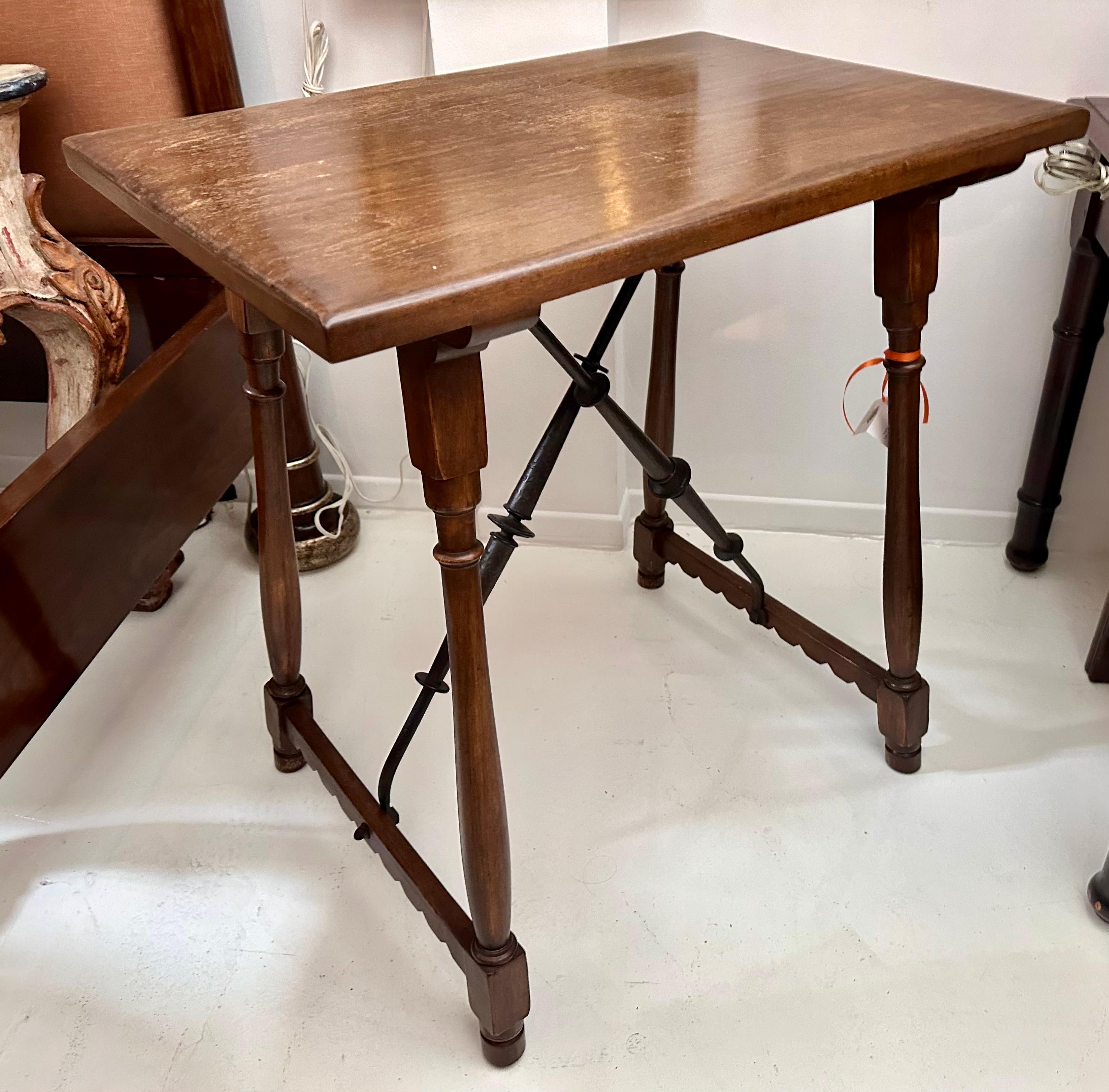 Formations Furniture Iron & Walnut Trestle Console Table In Good Condition For Sale In LOS ANGELES, CA
