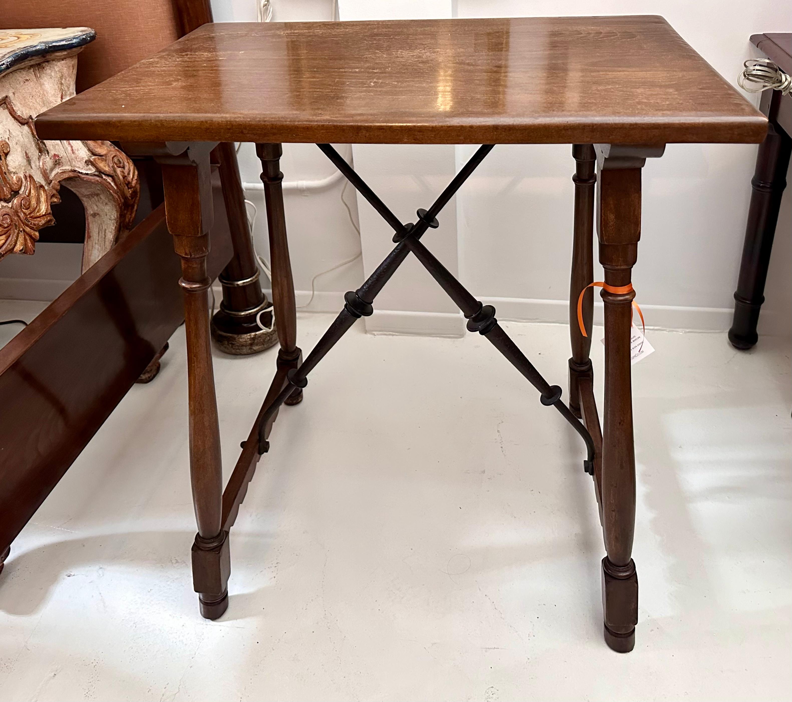 Contemporary Formations Furniture Iron & Walnut Trestle Console Table For Sale