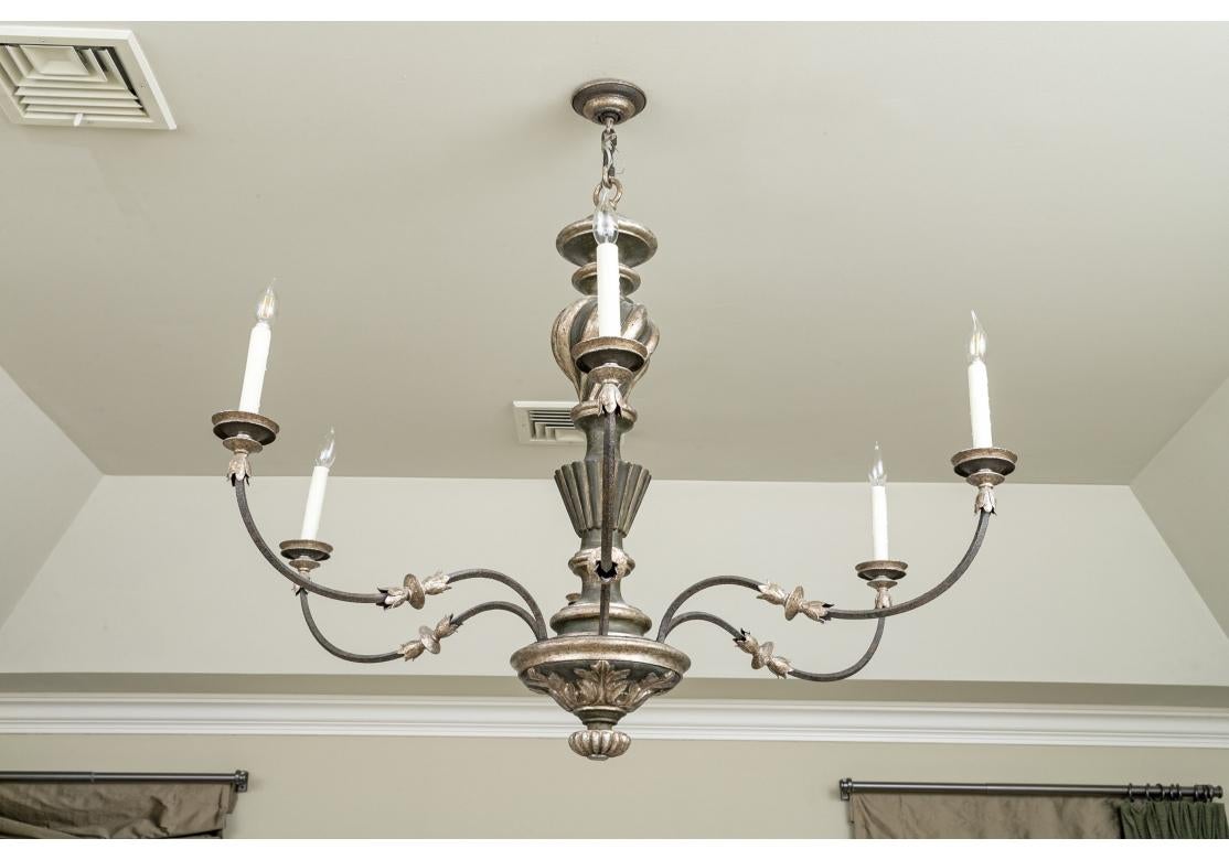 Formations Sienna Turned Wood & Iron 6 Light Chandelier In Good Condition For Sale In Bridgeport, CT