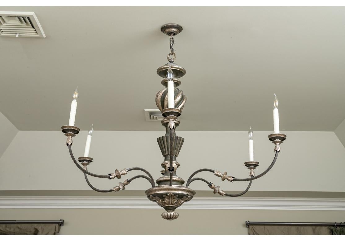 Formations Sienna Turned Wood & Iron 6 Light Chandelier For Sale 2
