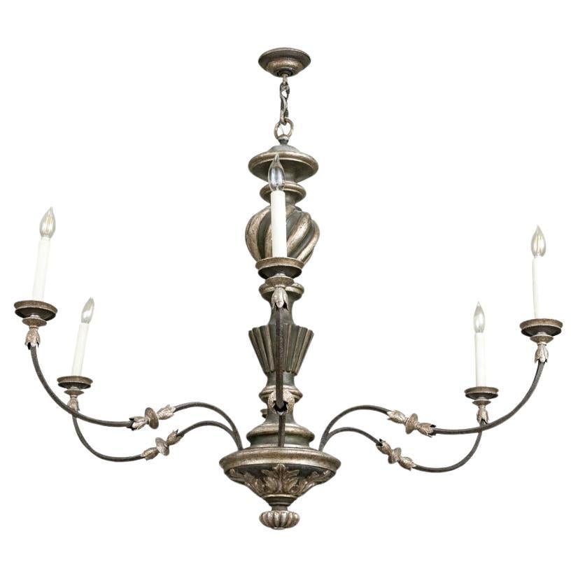 Formations Sienna Turned Wood & Iron 6 Light Chandelier For Sale