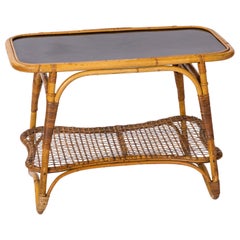 "Forme Libre" Rattan and Black Laminate Coffee or Side Table - France 1950's