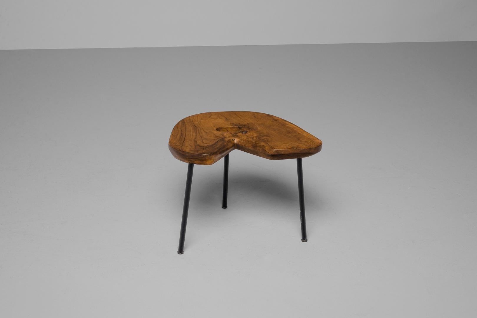Mid-20th Century Forme libre stool in elmwood France 1950