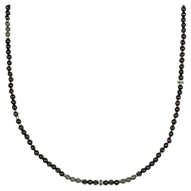 Mehrlagige Formentera-Halskette aus schwarzem Achat und Silber im Angebot