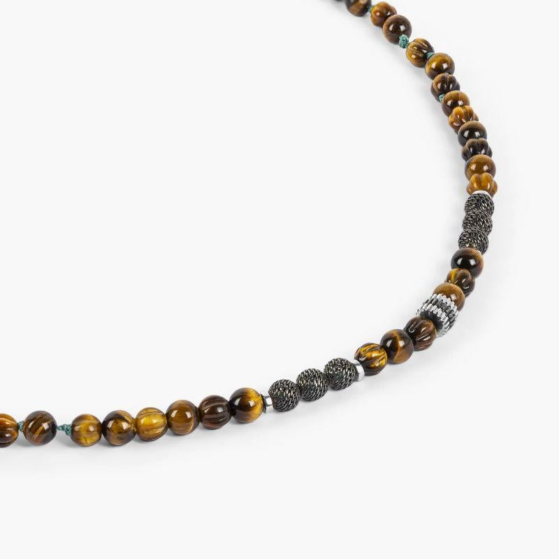 Formentera Layered Necklace in Tiger Eye and Silver In New Condition For Sale In Fulham business exchange, London