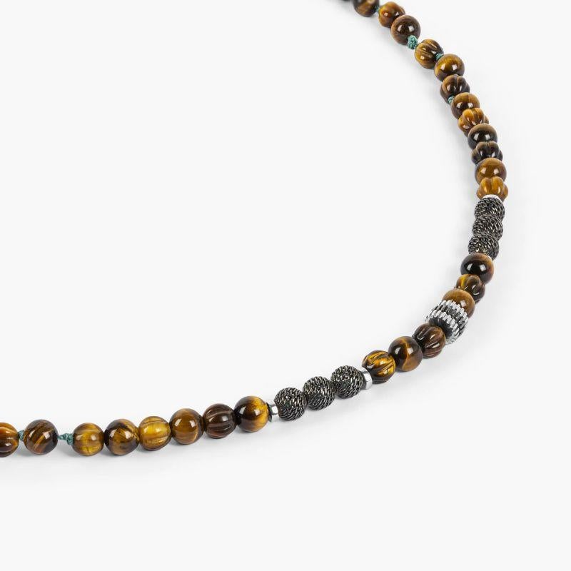 Formentera Layered Necklace in Tiger Eye and Silver In New Condition For Sale In Fulham business exchange, London