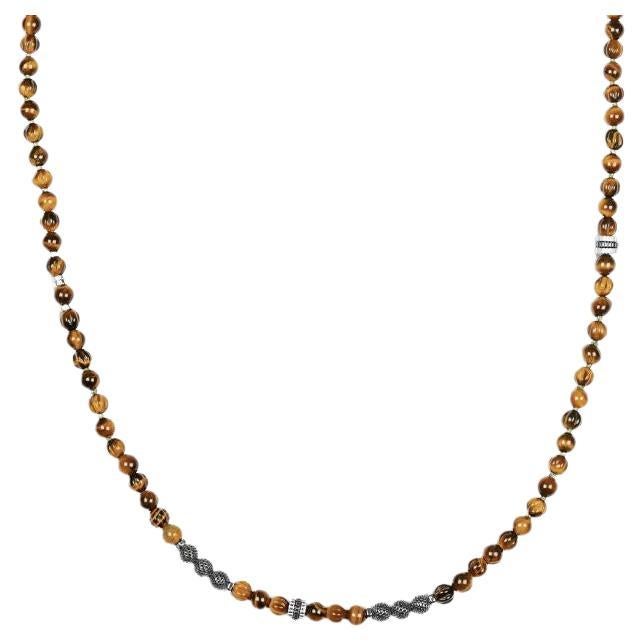 Formentera Layered Necklace in Tiger Eye and Silver For Sale