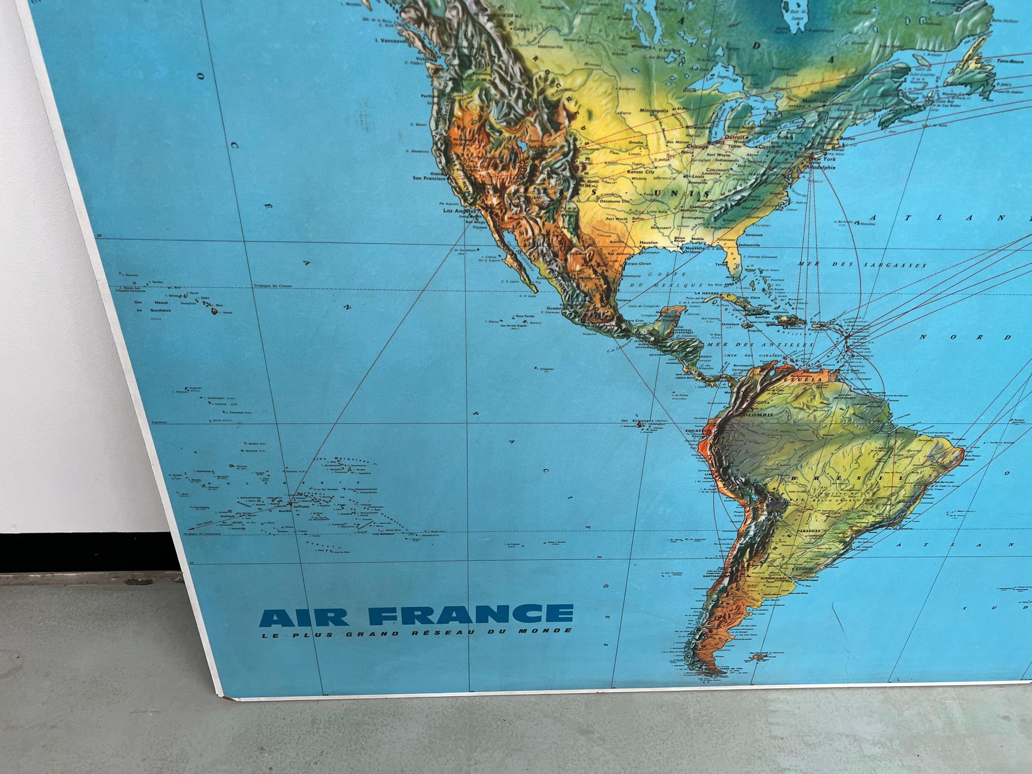Fin du 20e siècle Planisphere ancienne d'Air France publiée par Permalux dans les années 70 en vente