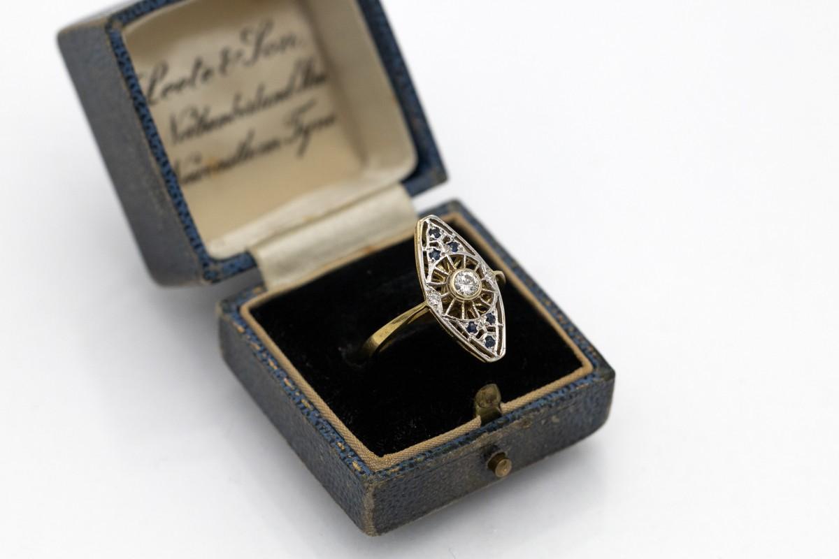 Brilliant Cut Former marquis' navette ring, France, mid-20th century. For Sale