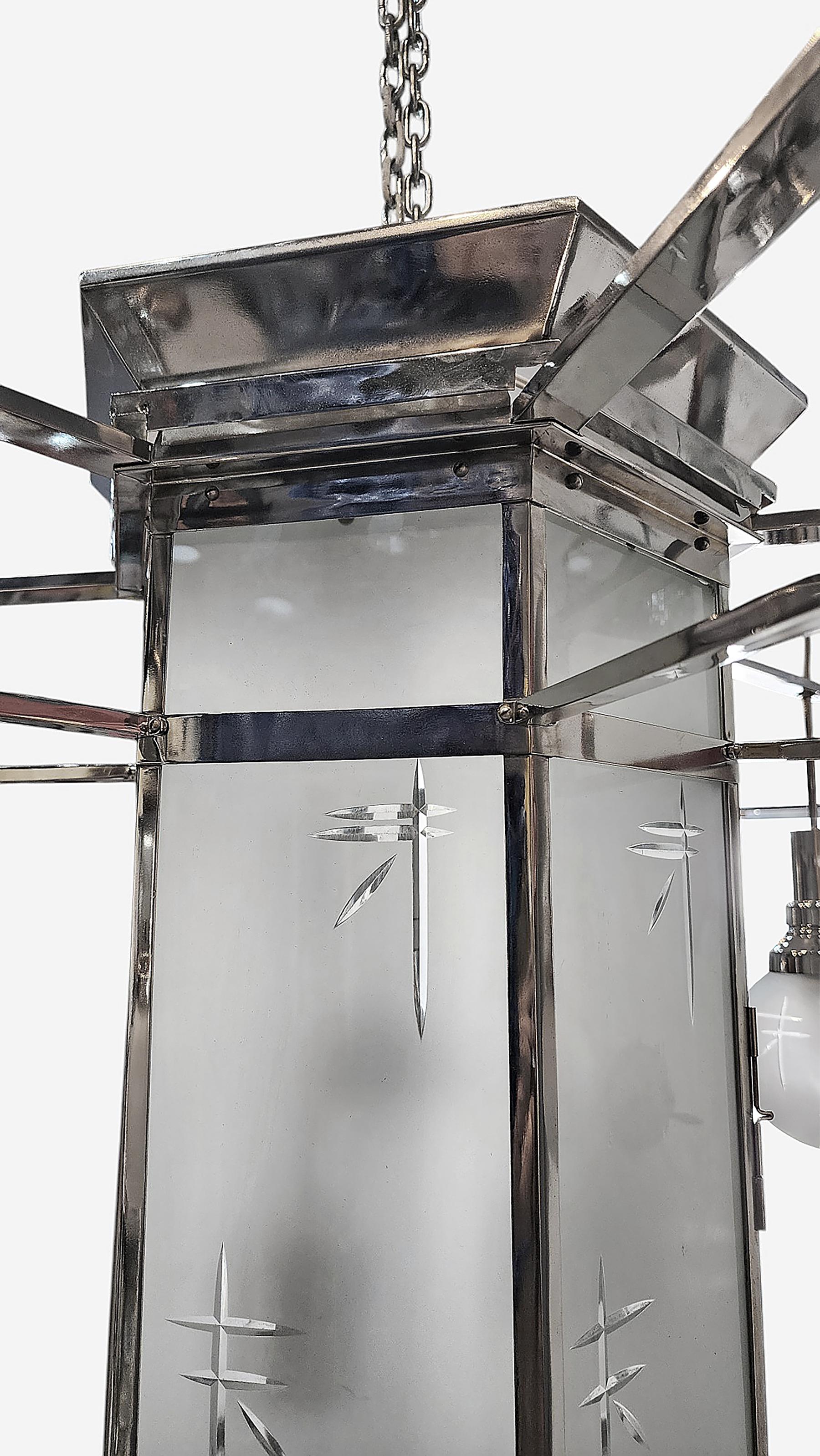 Former Palacio Sudamérica's Art Déco Metal and Glass Lighting Fixture, Uruguay For Sale 4