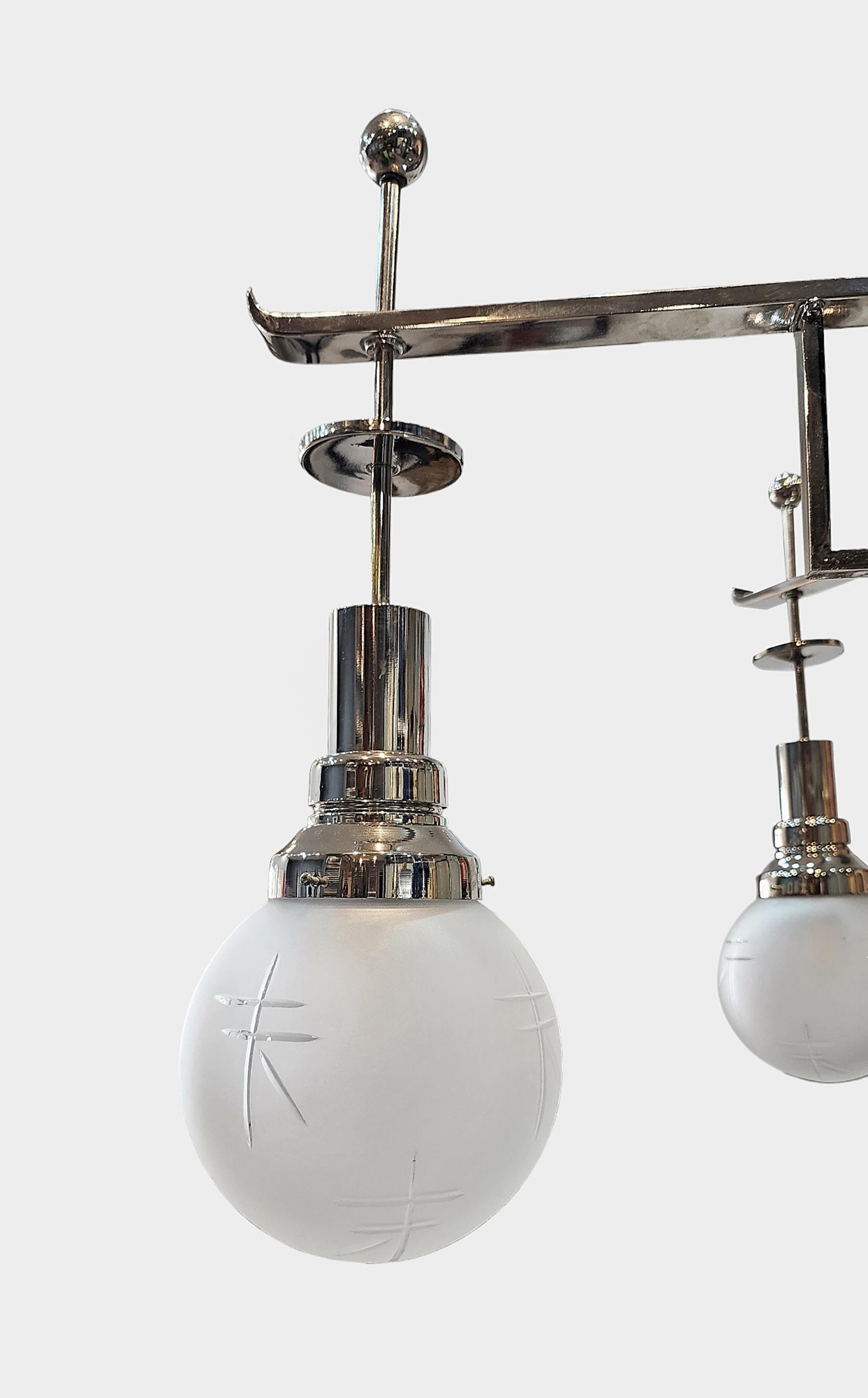 Former Palacio Sudamérica's Art Déco Metal and Glass Lighting Fixture, Uruguay For Sale 5