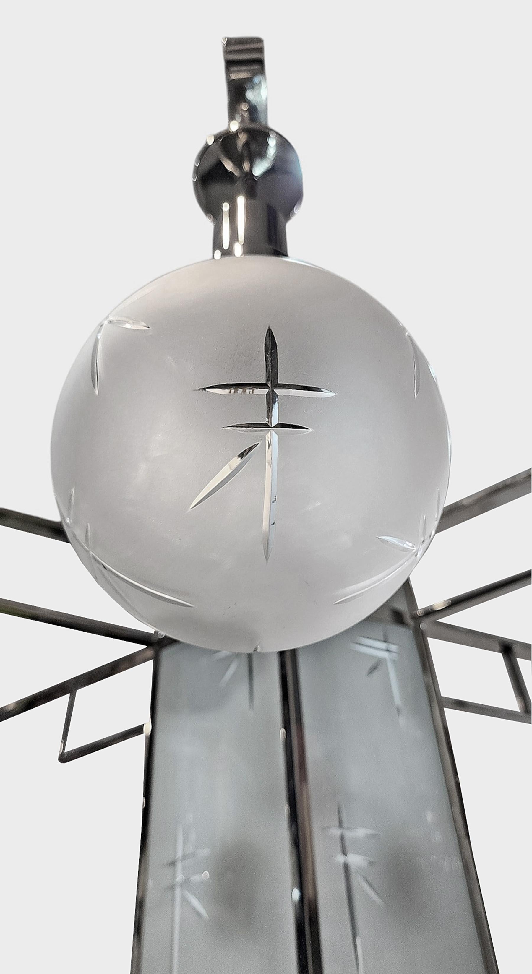 Former Palacio Sudamérica's Art Déco Metal and Glass Lighting Fixture, Uruguay For Sale 6