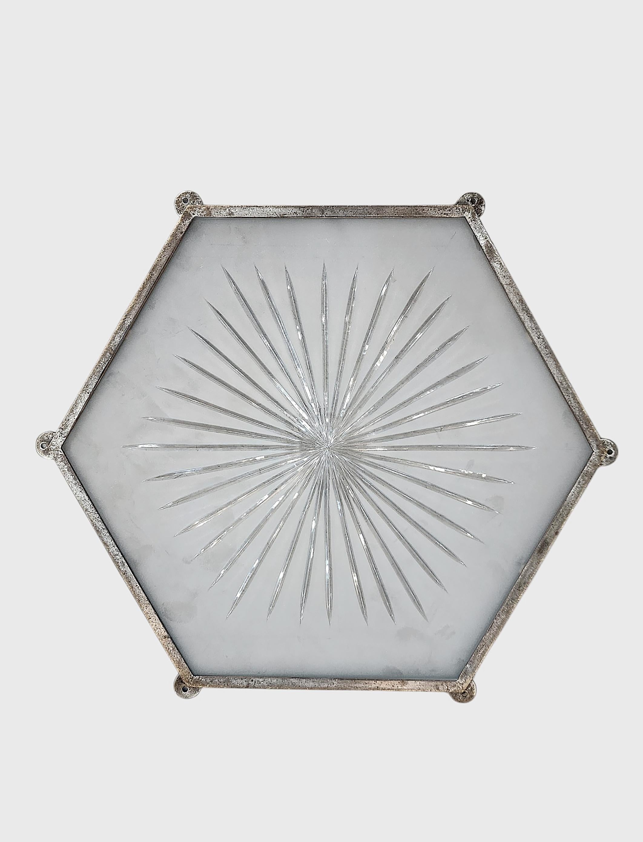 Former Palacio Sudamérica's Art Déco Metal and Glass Lighting Fixture, Uruguay For Sale 8