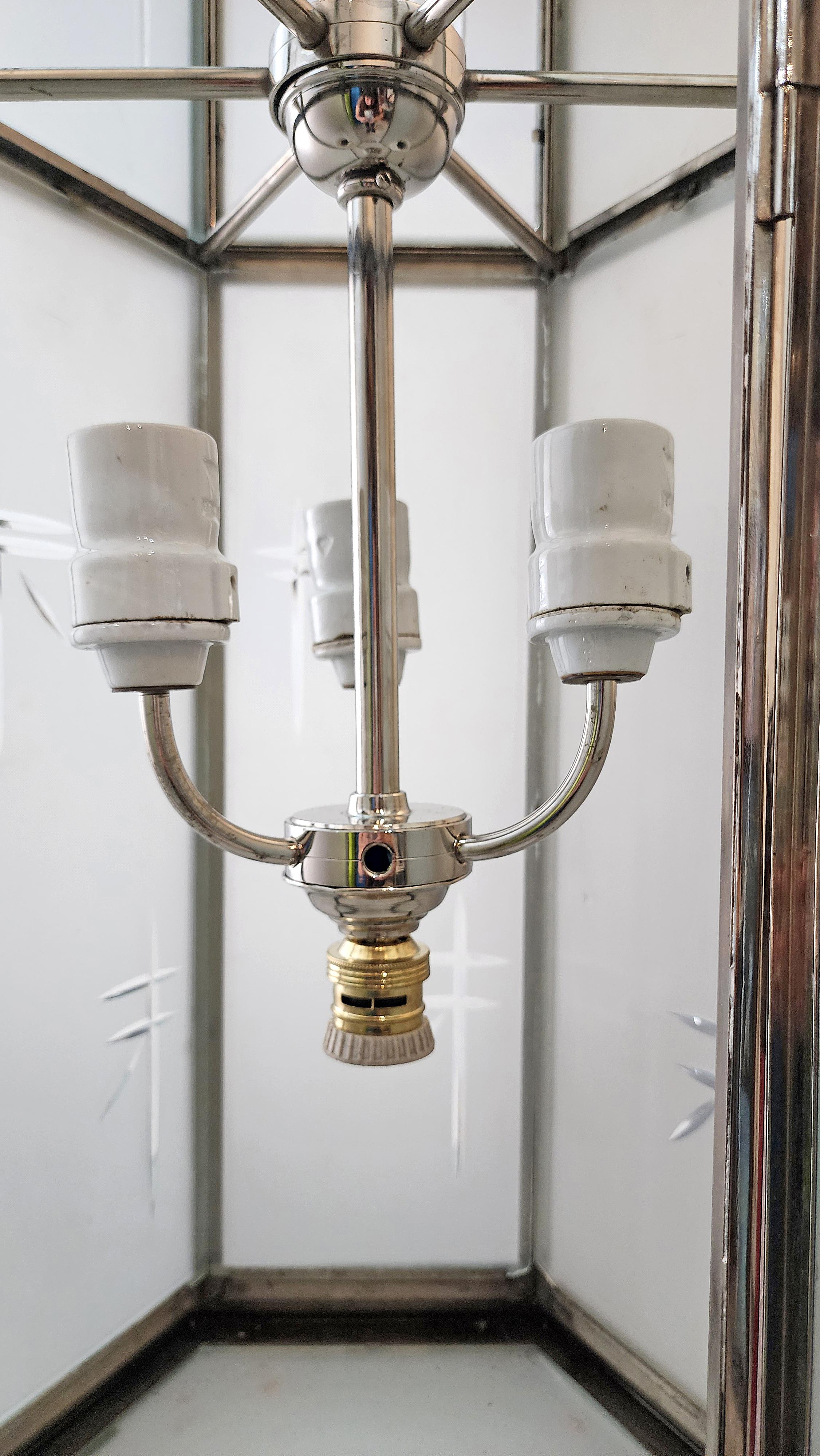 Cast Former Palacio Sudamérica's Art Déco Metal and Glass Lighting Fixture, Uruguay For Sale