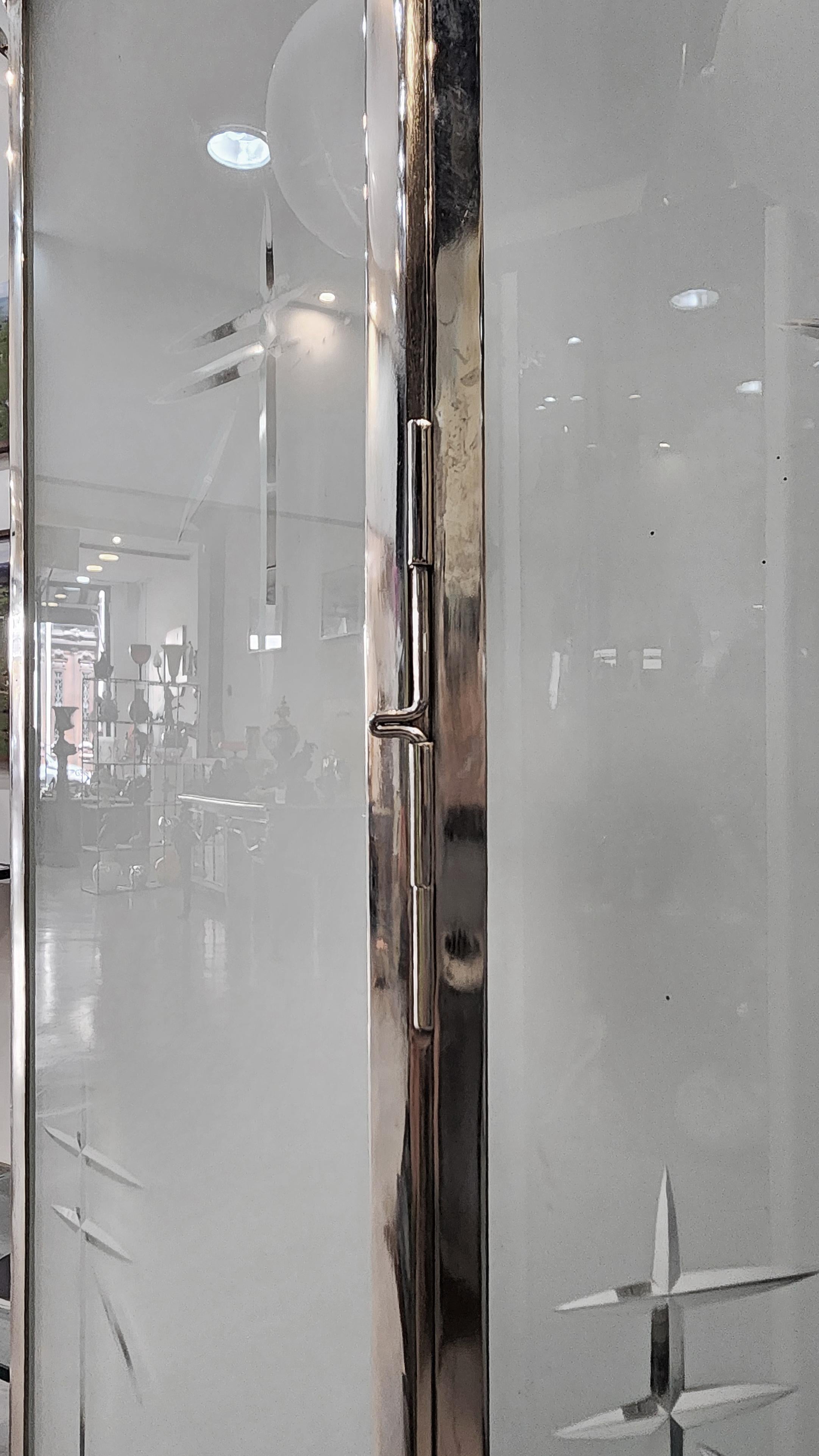 Mid-20th Century Former Palacio Sudamérica's Art Déco Metal and Glass Lighting Fixture, Uruguay For Sale
