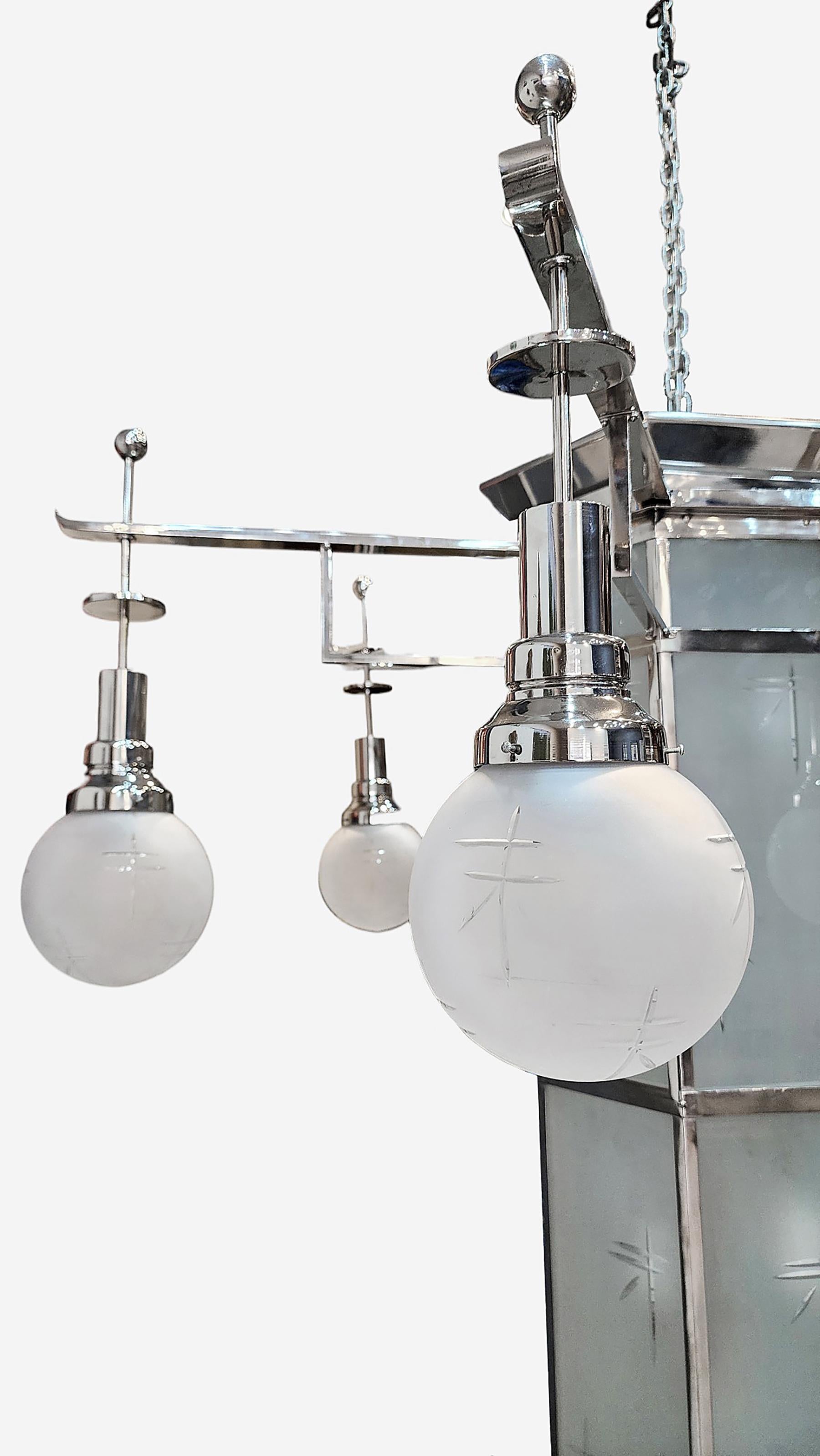 Former Palacio Sudamérica's Art Déco Metal and Glass Lighting Fixture, Uruguay For Sale 1