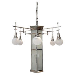 Former Palacio Sudamérica's Art Déco Metal and Glass Lighting Fixture, Uruguay