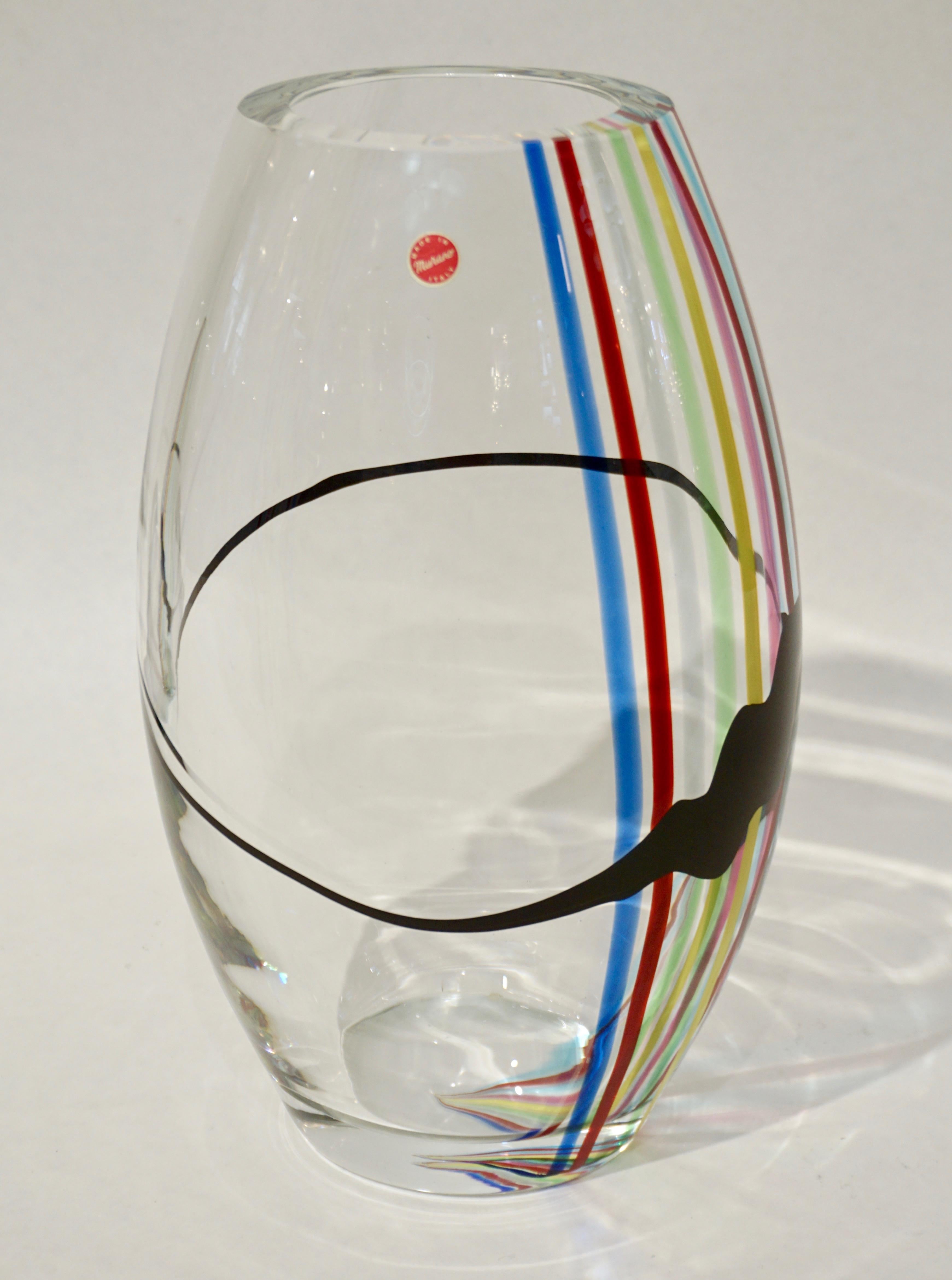 Formia 1970 Italian Tall Yellow Green Red Blue Crystal Murano Glass Pop Art Vase In Good Condition For Sale In New York, NY