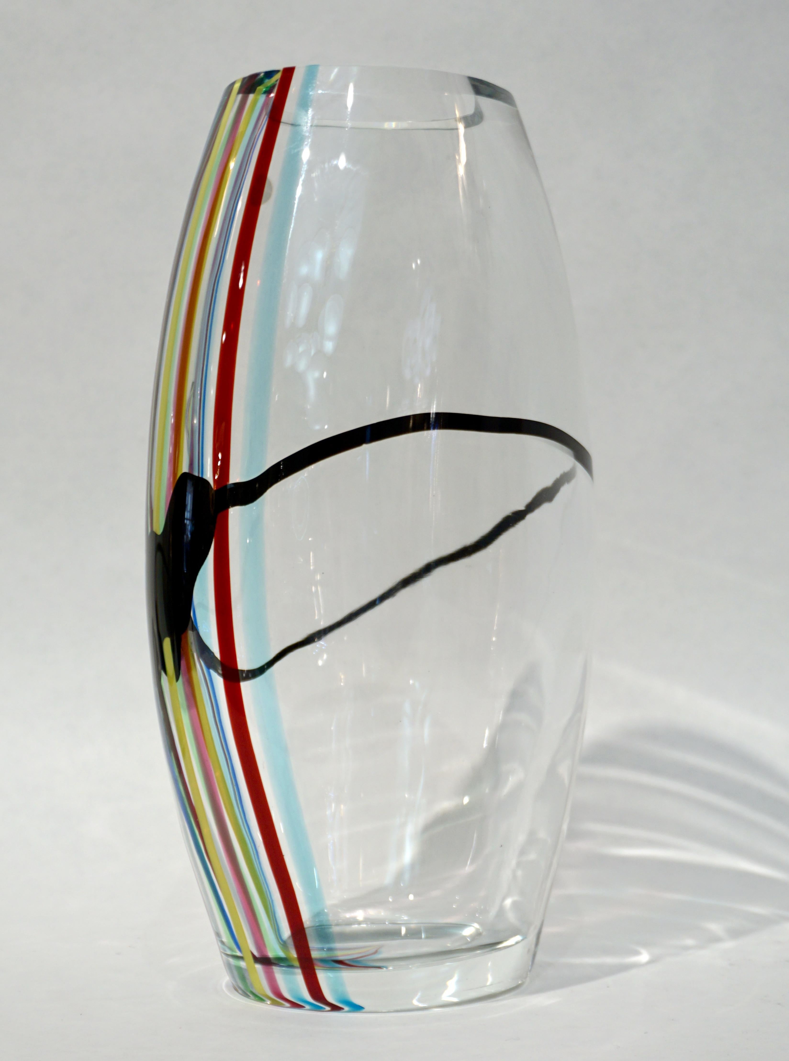 Formia 1970 Italian Tall Yellow Green Red Blue Crystal Murano Glass Pop Art Vase For Sale 2