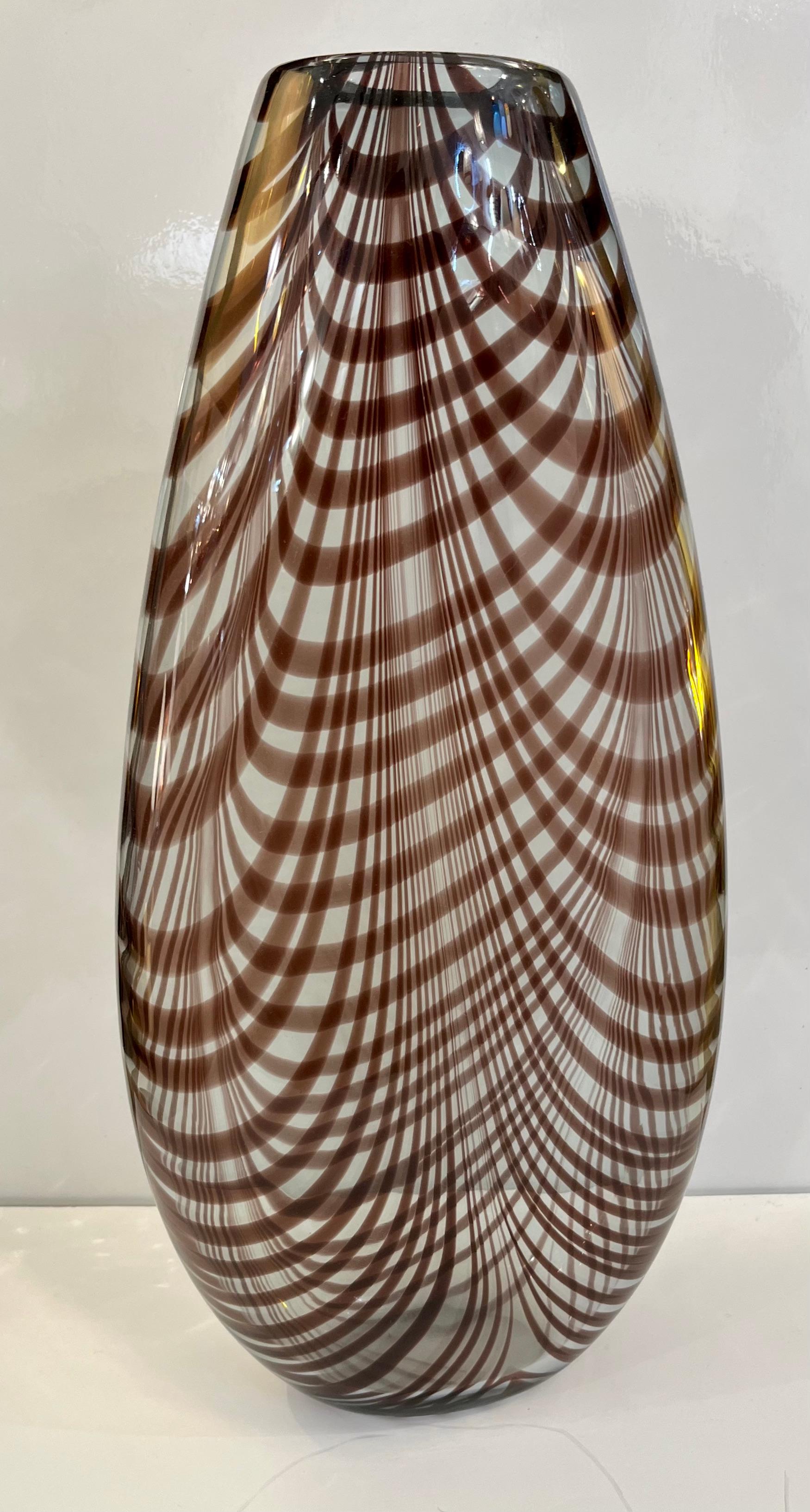 Formia 1970s Feather Decorated Purple Brown Crystal Murano Art Glass Vase 5