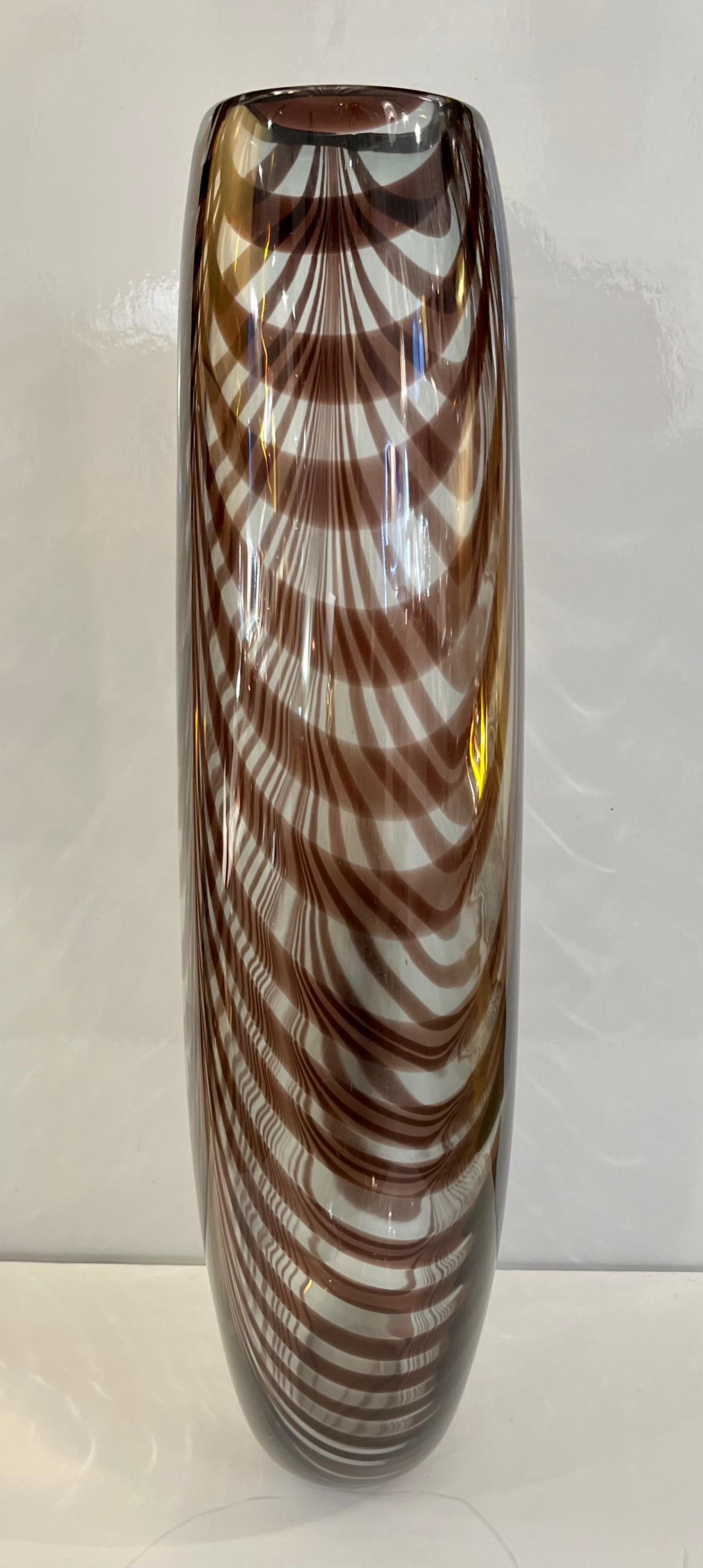 Organic Modern Formia 1970s Feather Decorated Purple Brown Crystal Murano Art Glass Vase