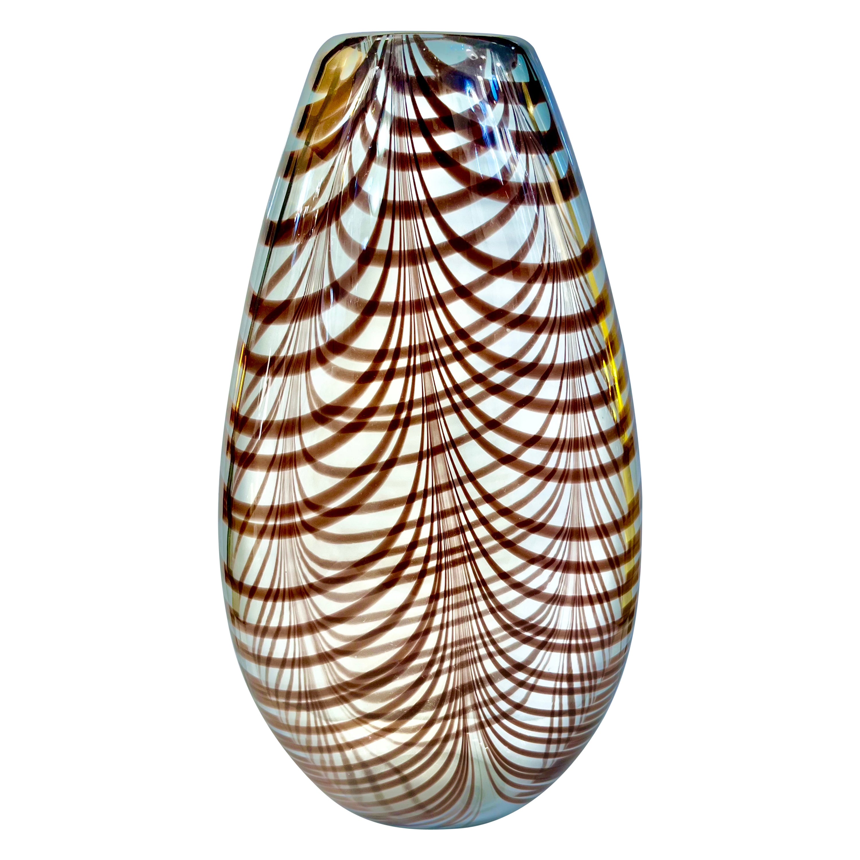 Formia 1970s Feather Decorated Purple Brown Crystal Murano Art Glass Vase