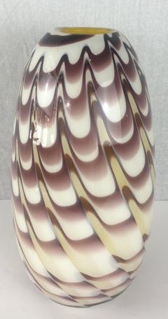 Formia 1970s Fenicio Feather Decorated Purple Brown Murano Art Glass Vase
