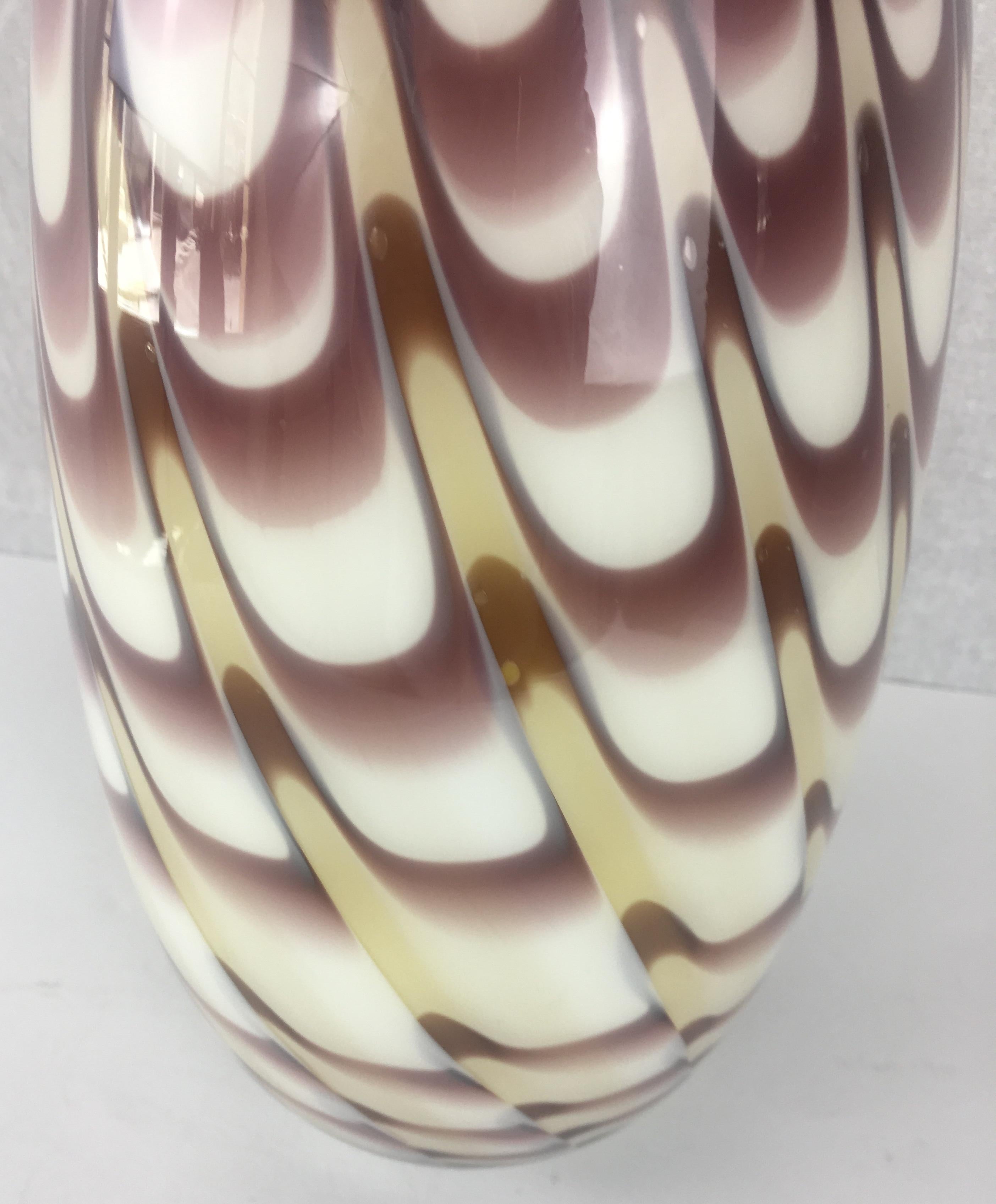 Late 20th Century Formia 1970s Fenicio Feather Decorated Purple Brown Murano Art Glass Vase