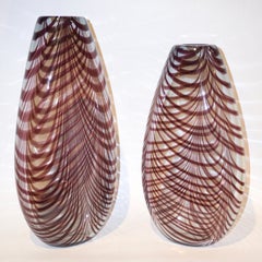 Formia 1970s Two Feather Decorated Purple Brown Crystal Murano Art Glass Vases