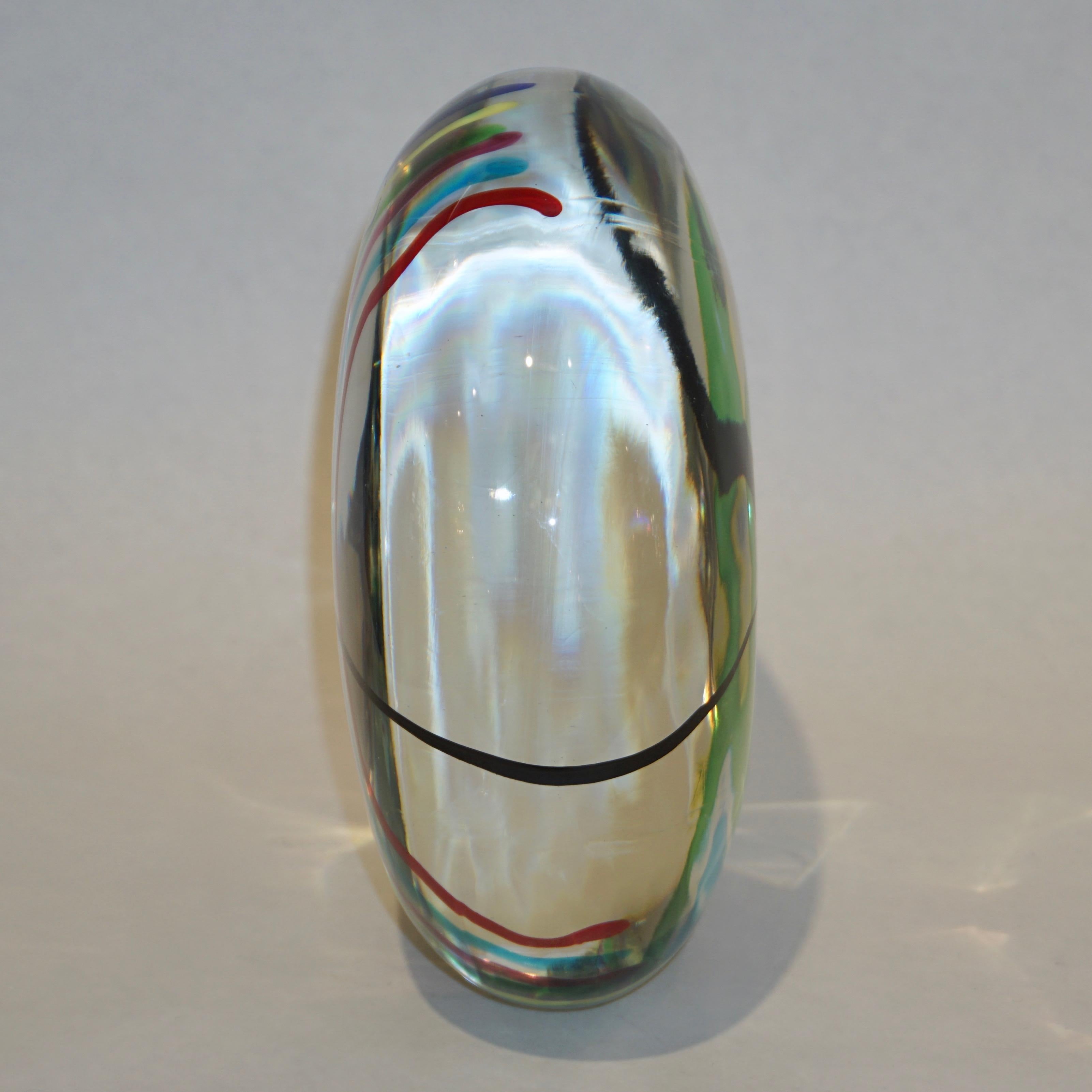Formia 1970s Italian Yellow Red Blue Crystal Murano Glass Modern Round Sculpture 1