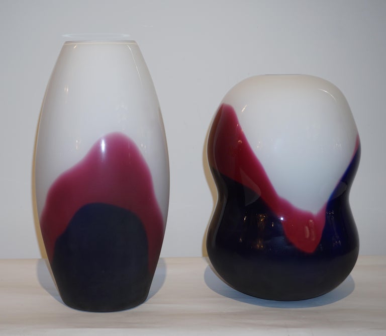 Mid-Century Modern Formia 1980 Italian Vintage Purple Blue White Murano Glass Modern Design Vases For Sale