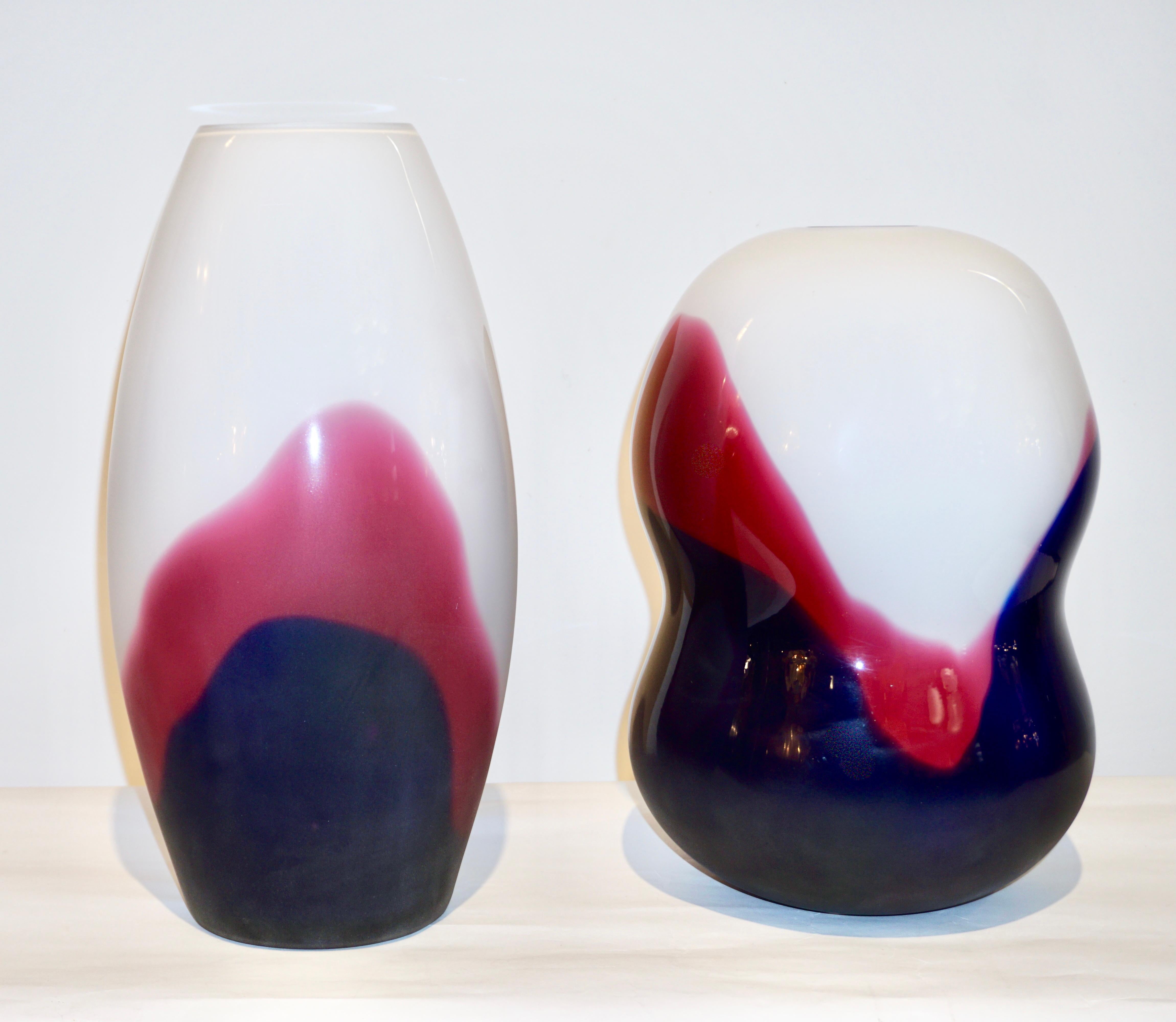 Mid-Century Modern Formia 1980 Italian Vintage Purple Blue White Murano Glass Modern Design Vases For Sale