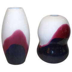Formia 1980 Italian Vintage Purple Blue White Murano Glass Modern Design Vases