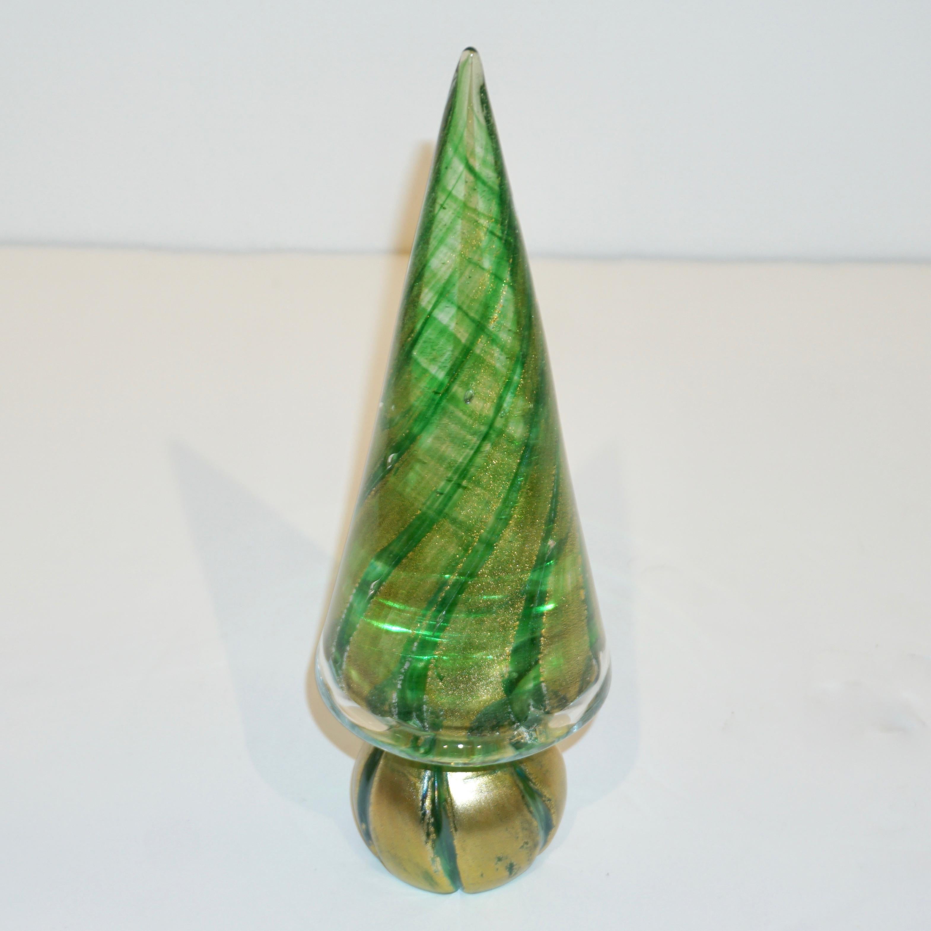 Formia 1980s Italian Vintage Green and Gold Murano Glass Tree Sculpture 4