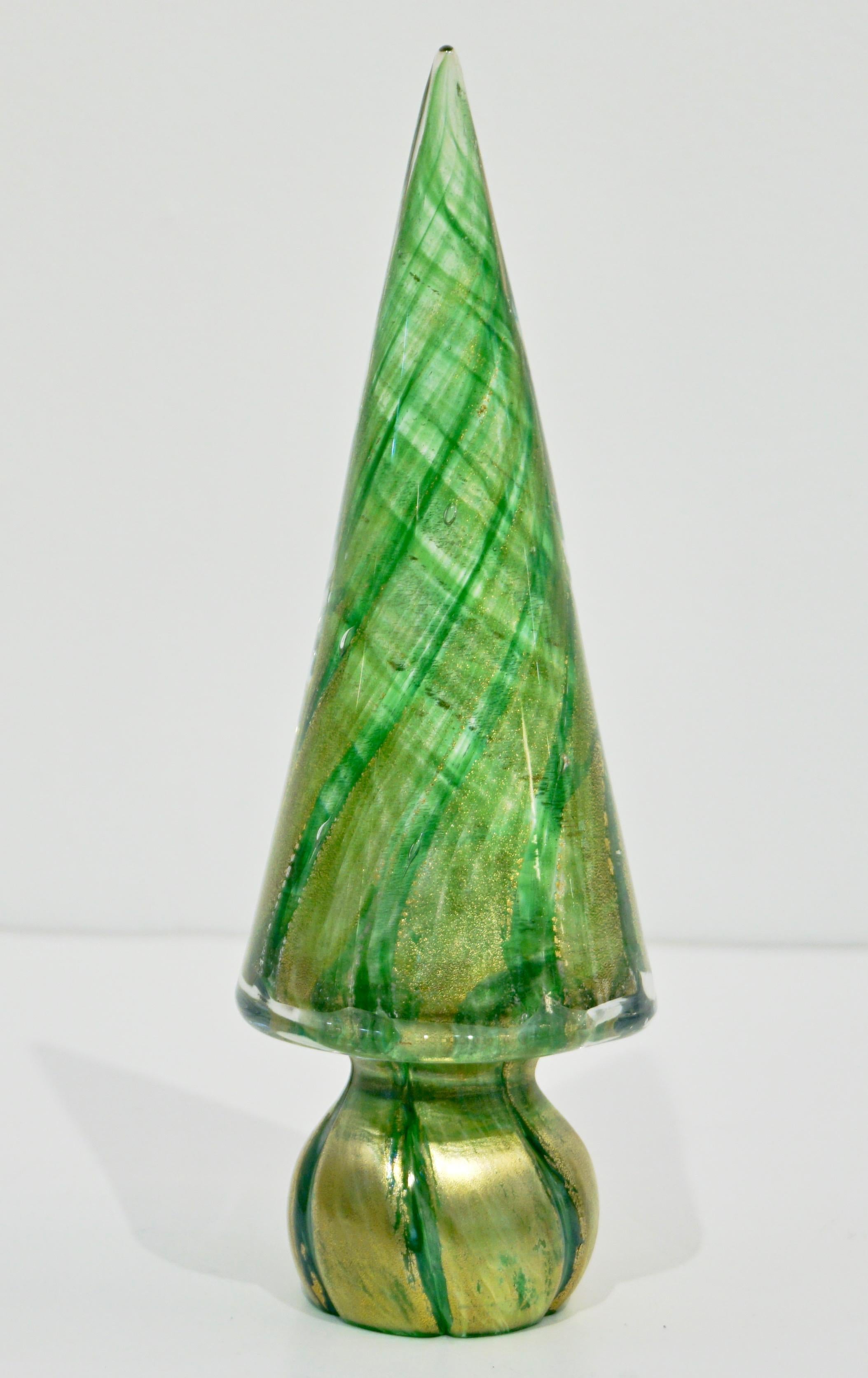 Formia 1980s Italian Vintage Green and Gold Murano Glass Tree Sculpture 5
