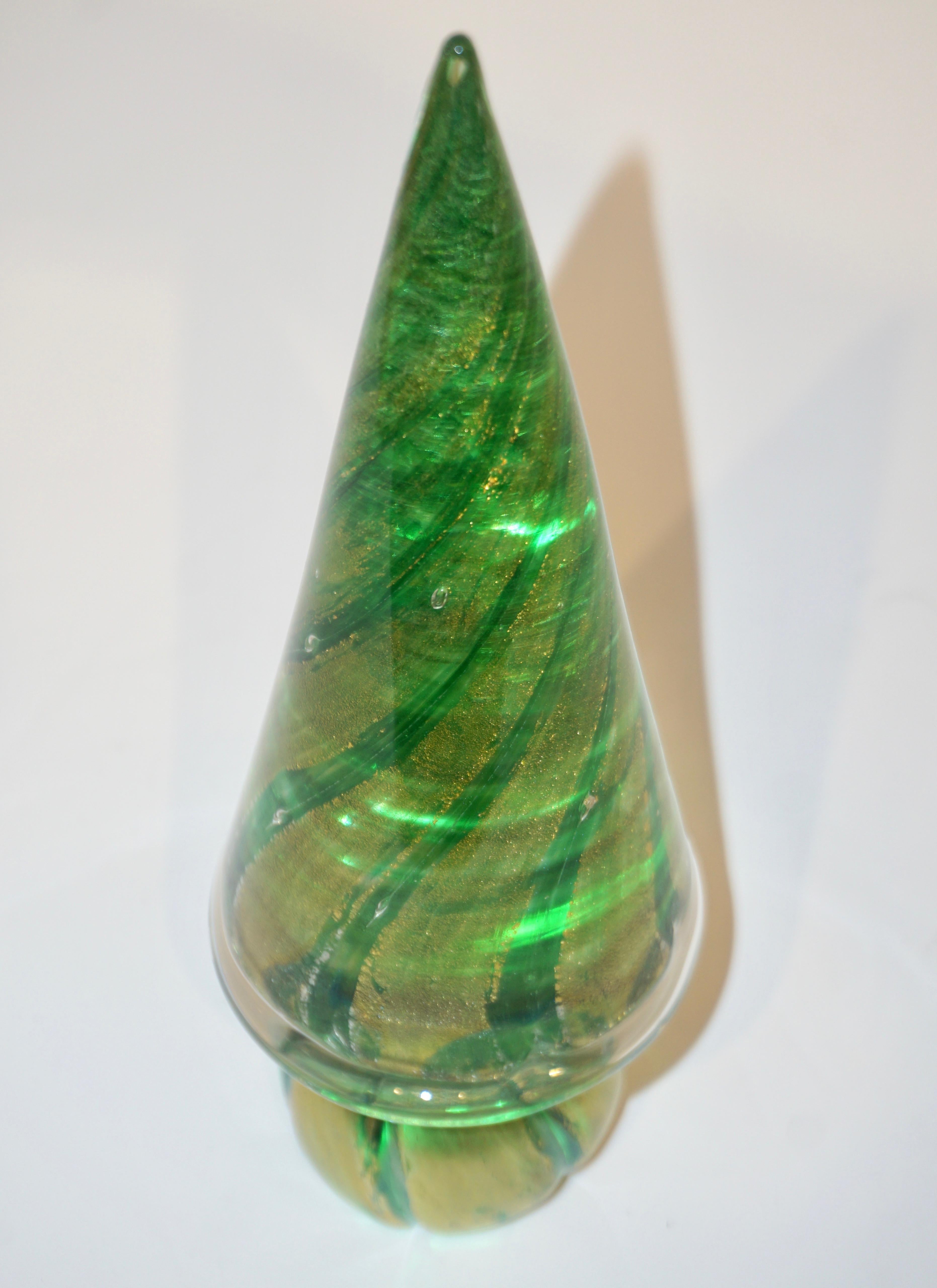 Organic Modern Formia 1980s Italian Vintage Green and Gold Murano Glass Tree Sculpture