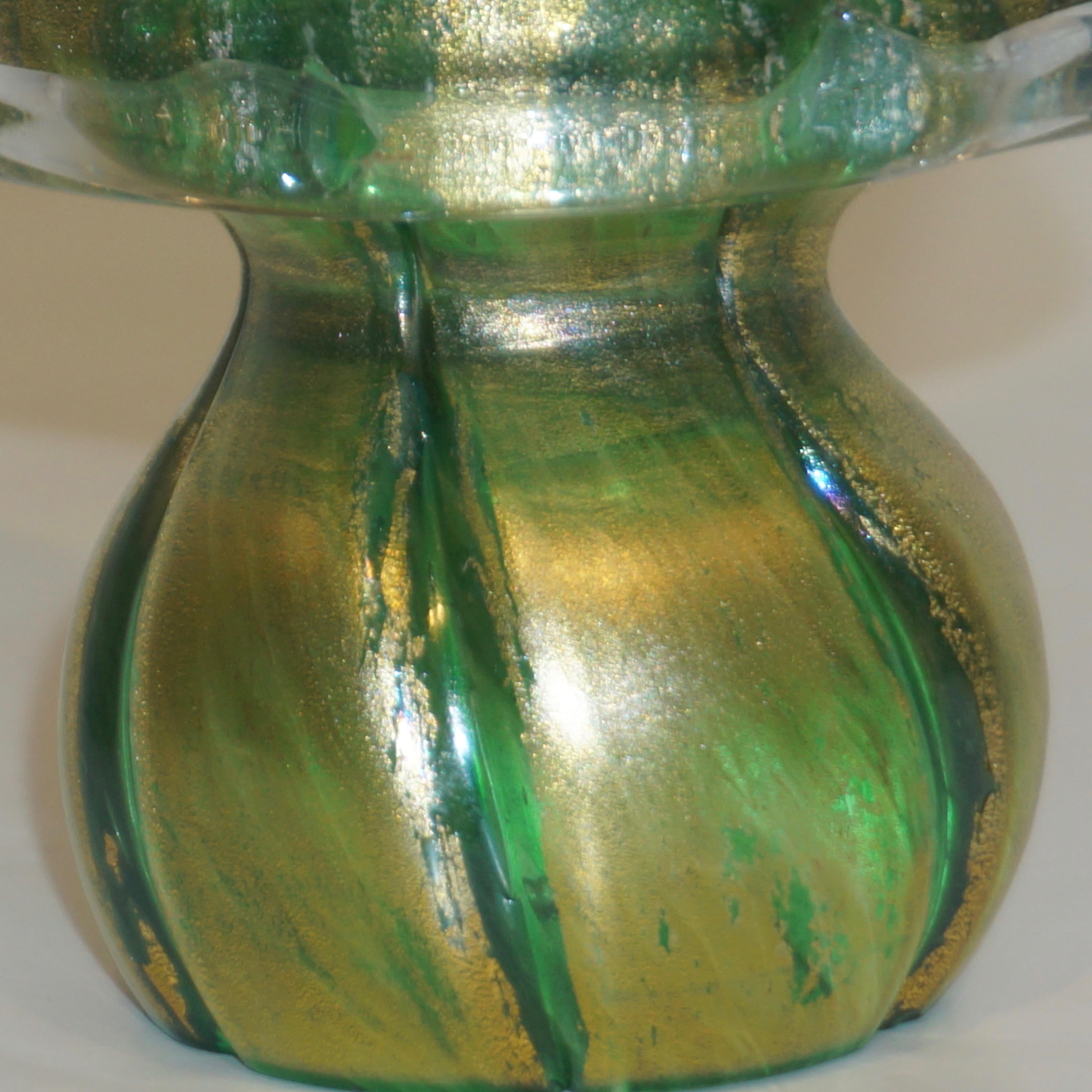 Late 20th Century Formia 1980s Italian Vintage Green and Gold Murano Glass Tree Sculpture