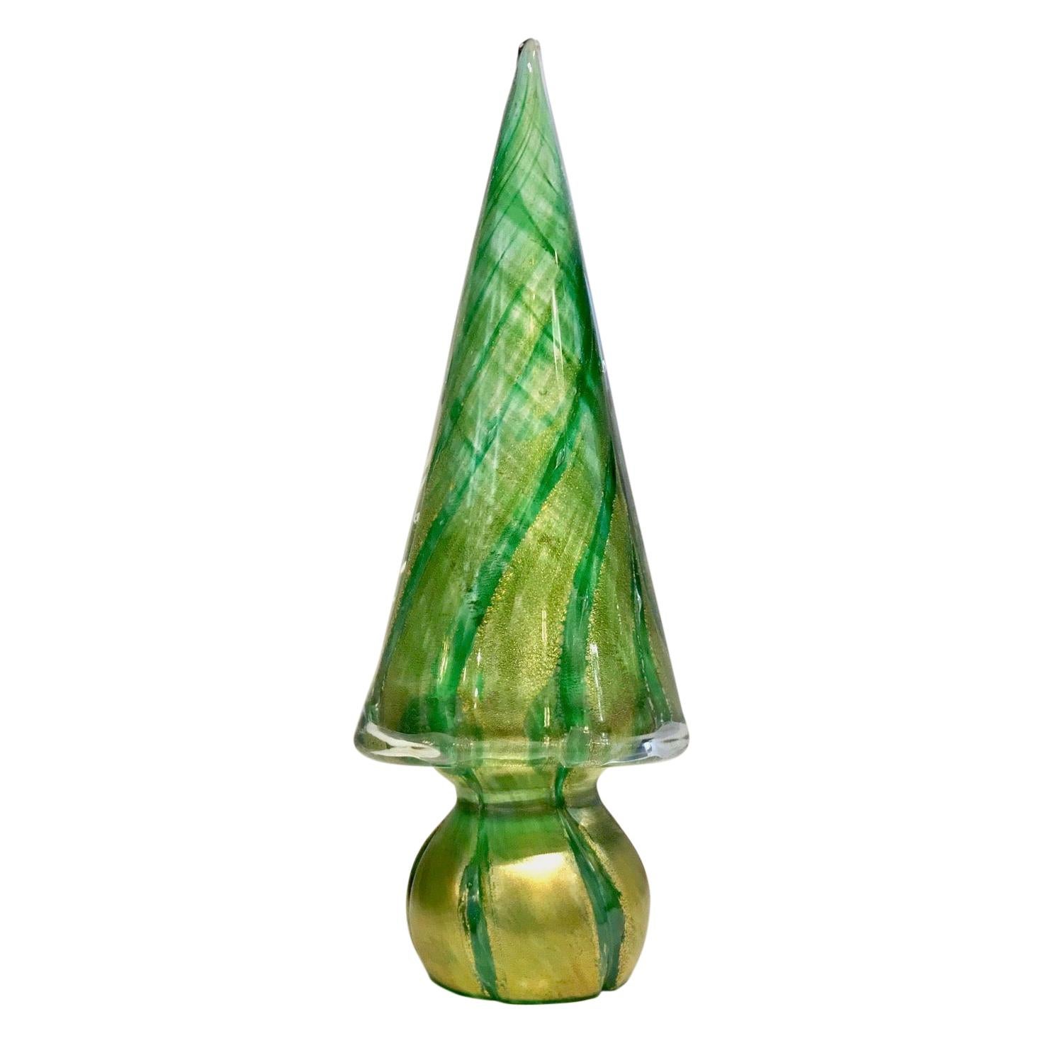 Formia 1980s Italian Vintage Green and Gold Murano Glass Tree Sculpture