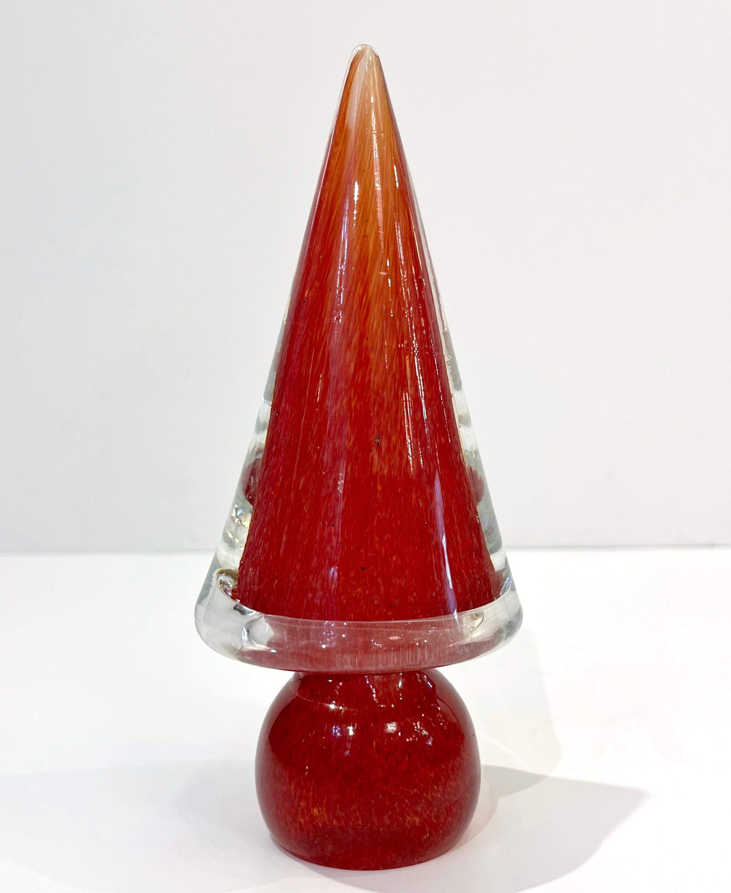 Blown Glass Formia 1980s Italian Vintage Red Orange Clear Murano Glass Tree Modern Sculpture For Sale