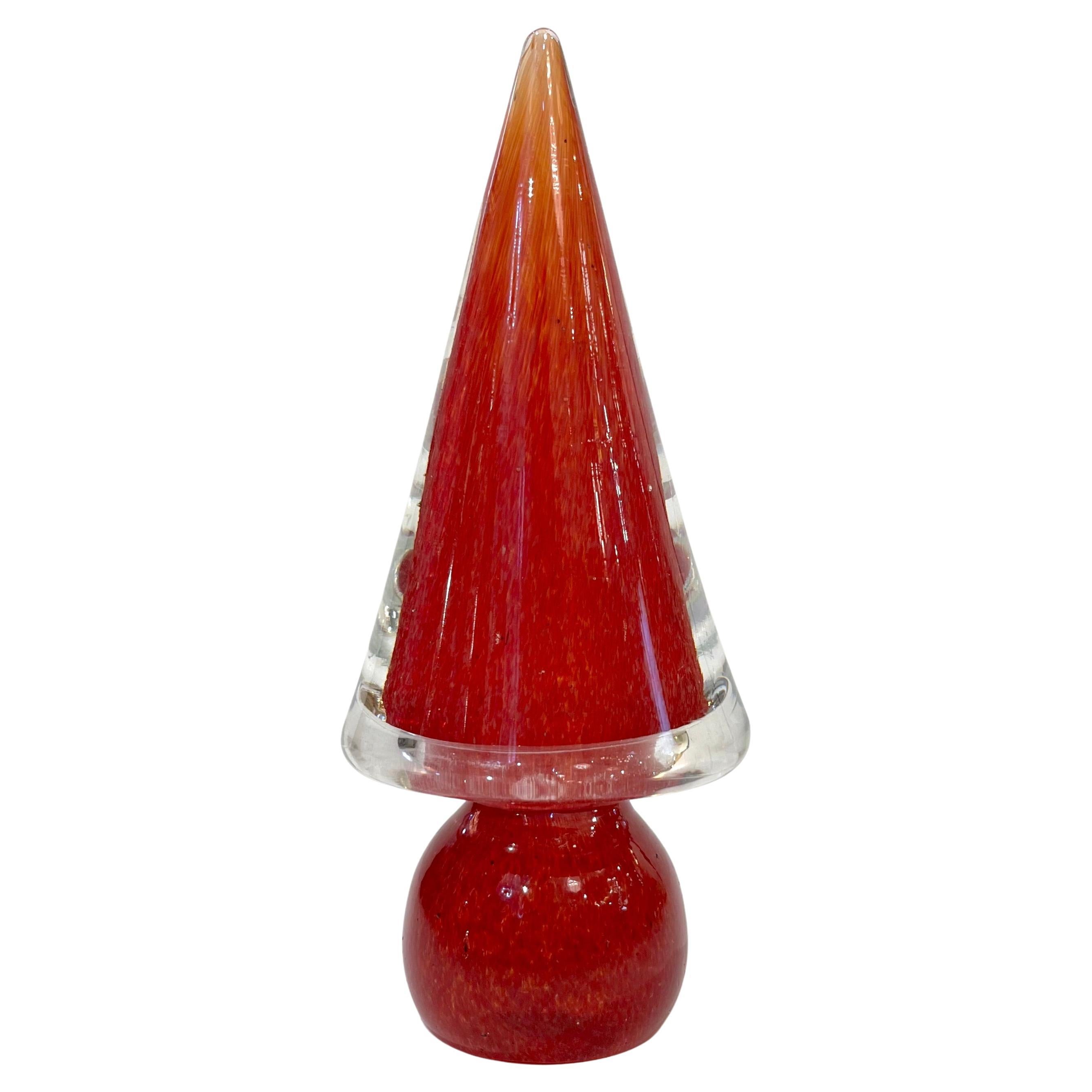 Formia 1980s Italian Vintage Red Orange Clear Murano Glass Tree Modern Sculpture For Sale