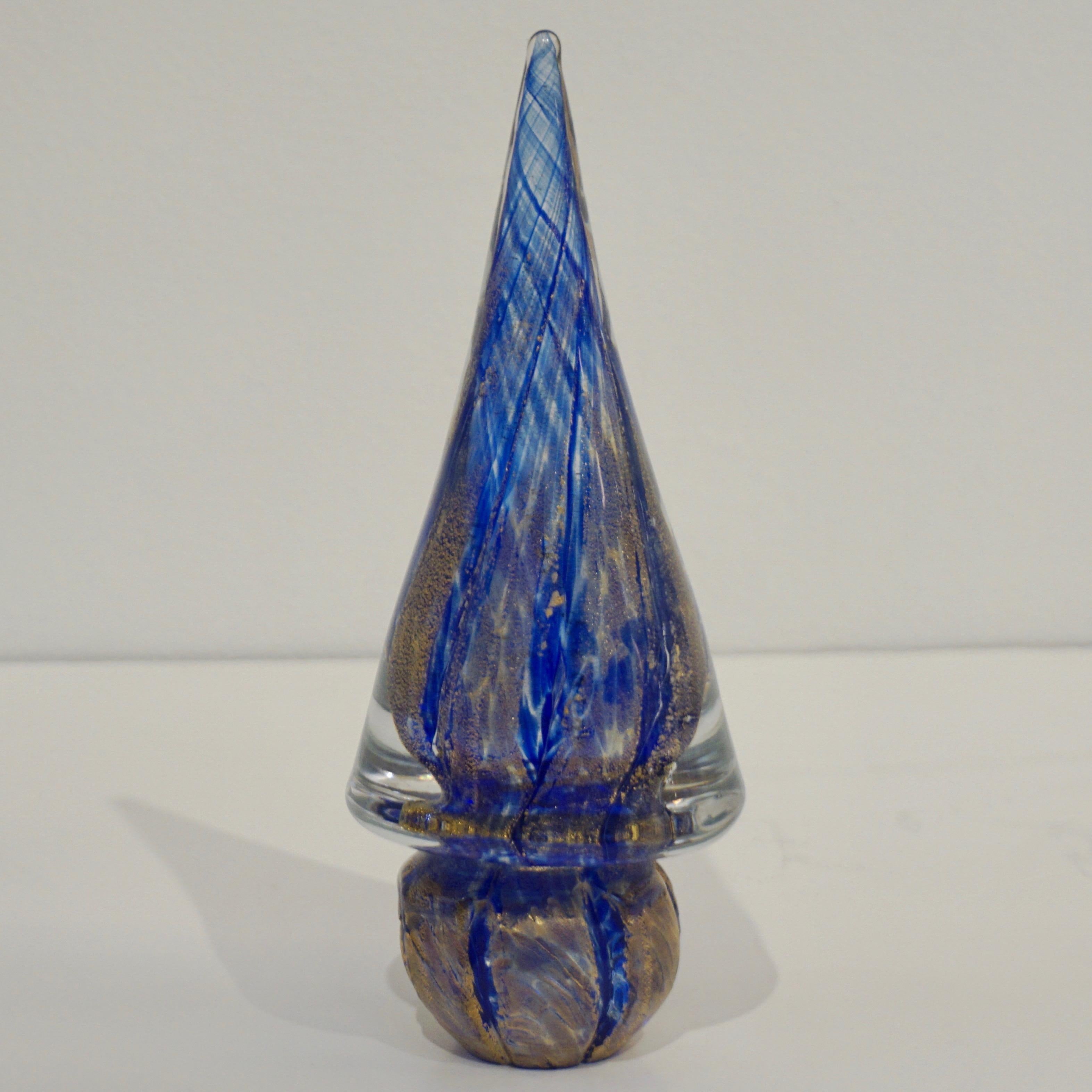 Formia 1980s Italian Vintage Royal Blue and Gold Murano Glass Tree Sculpture 4